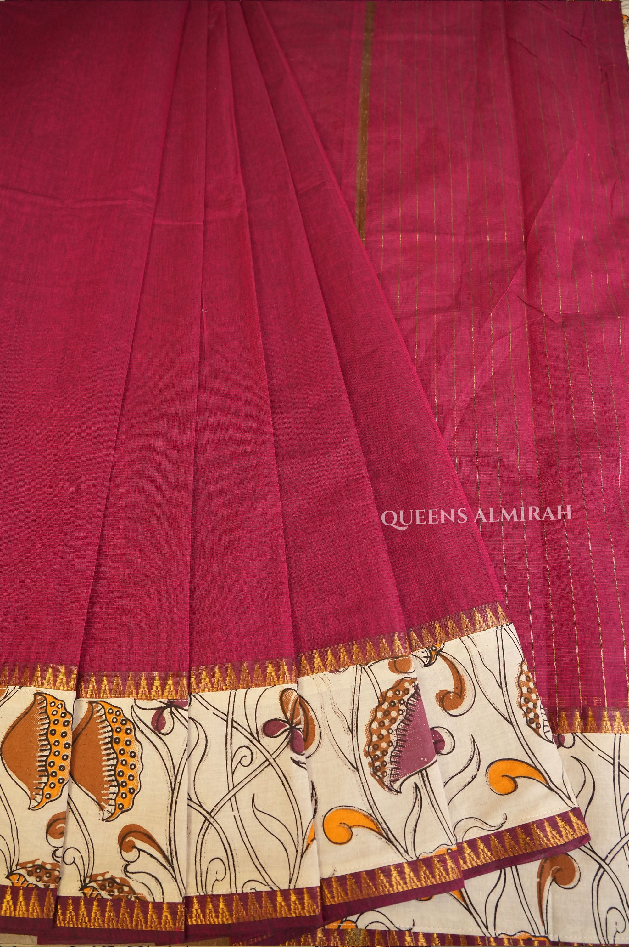 Purple With Kalamkari Border Mangalgiri Saree