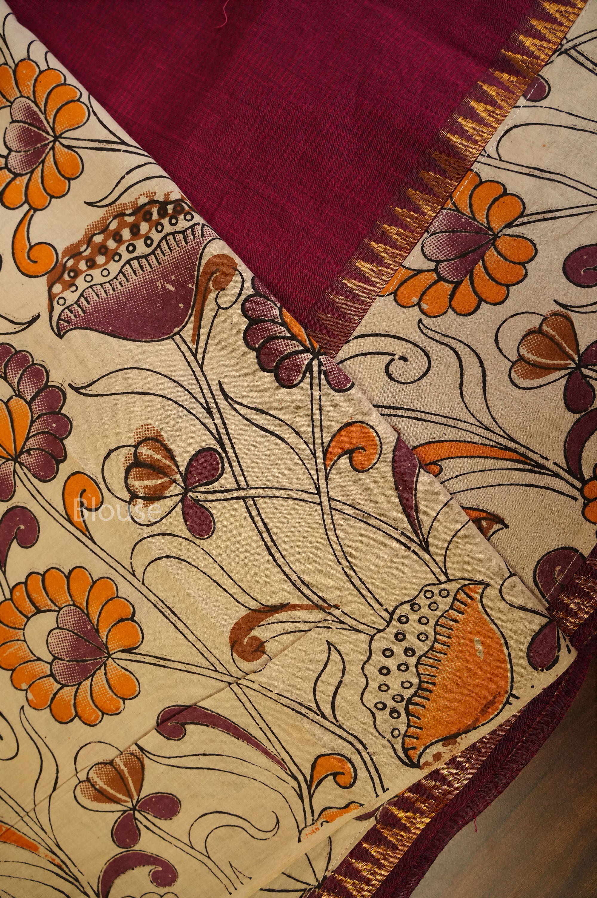 Magenta Pink With Kalamkari Border Mangalgiri Saree