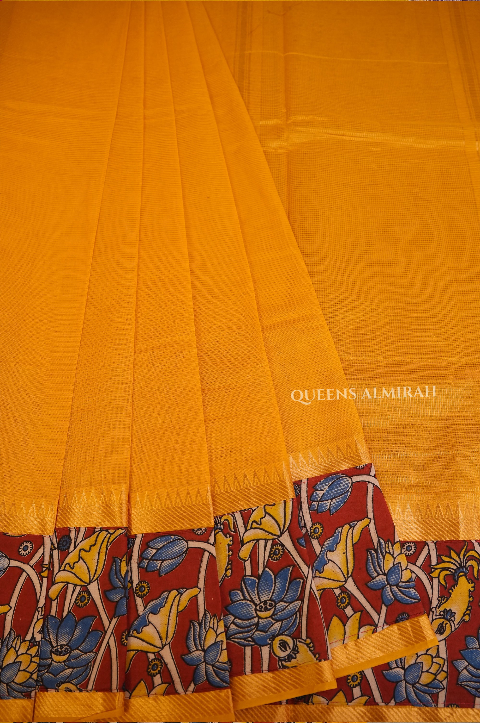 Yellow With Kalamkari Border Mangalgiri Saree