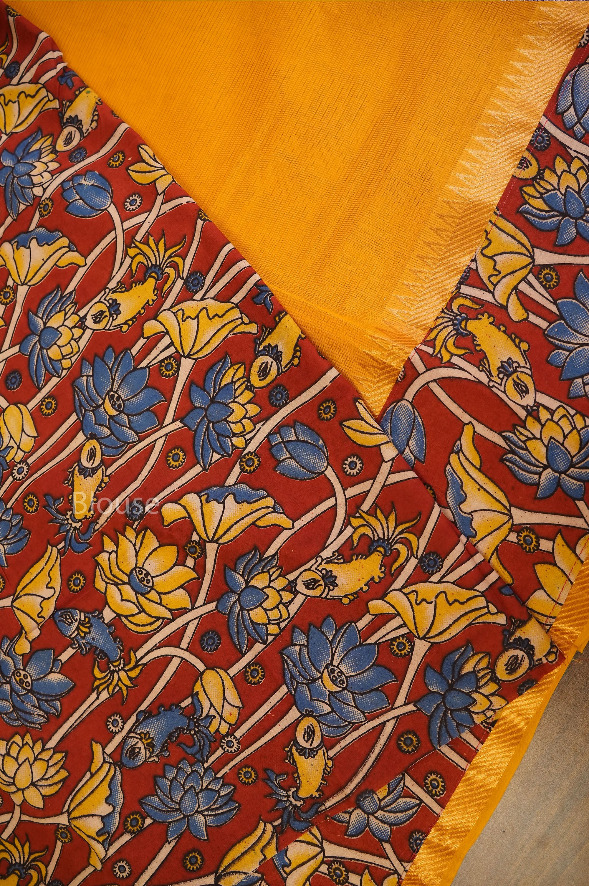 Yellow With Kalamkari Border Mangalgiri Saree