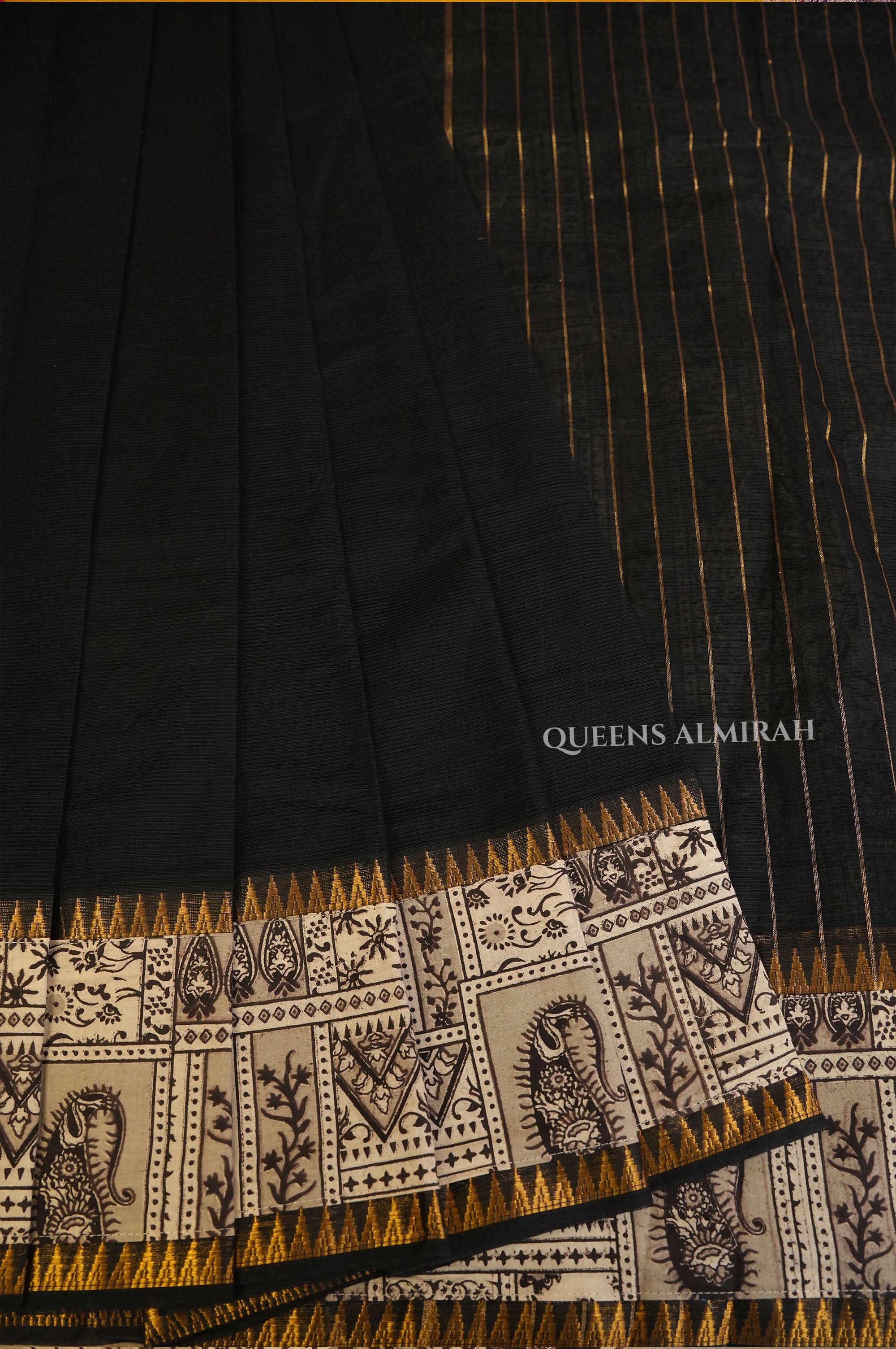 Black With Kalamkari Border Mangalgiri Saree