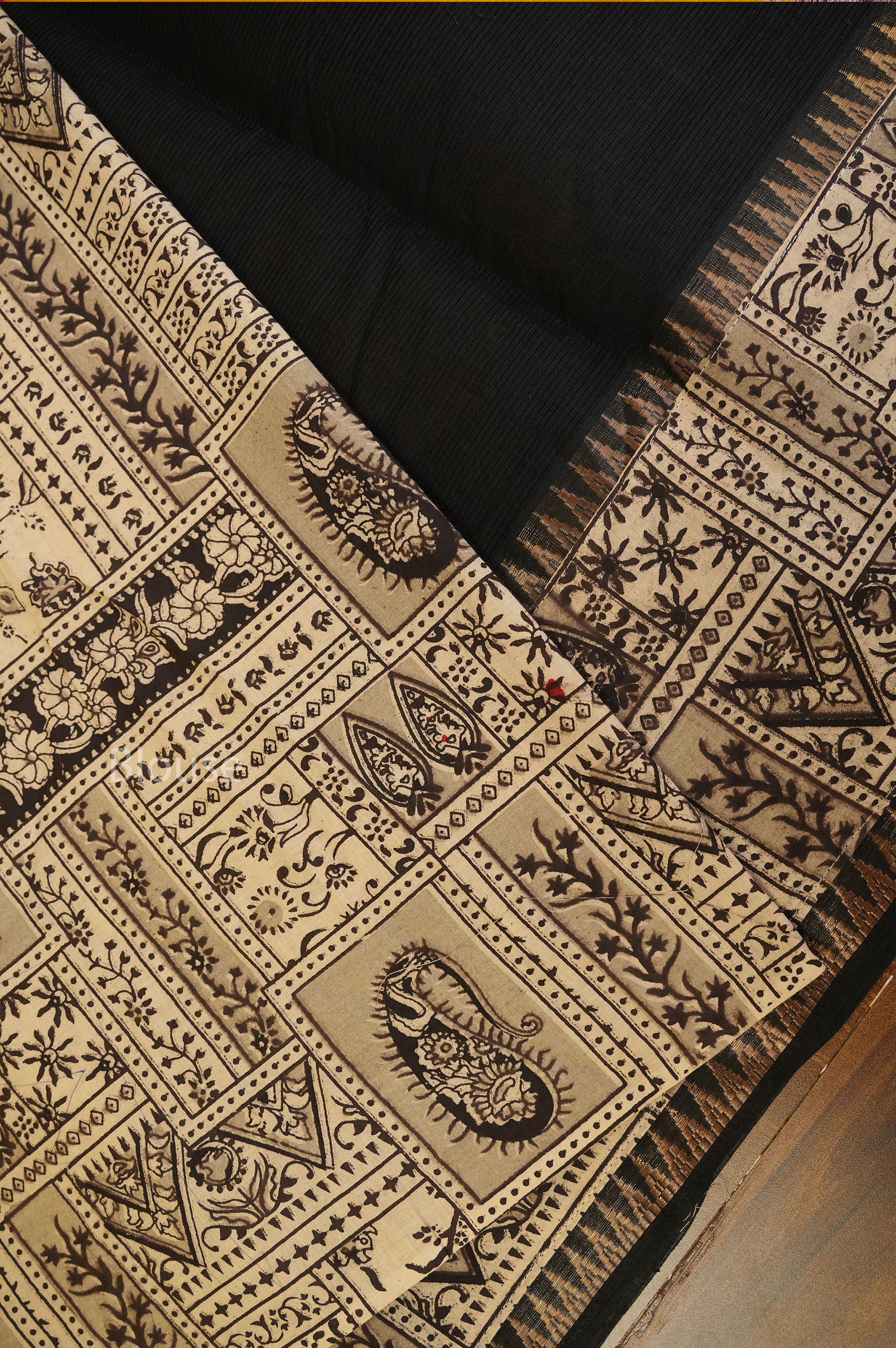 Black With Kalamkari Border Mangalgiri Saree