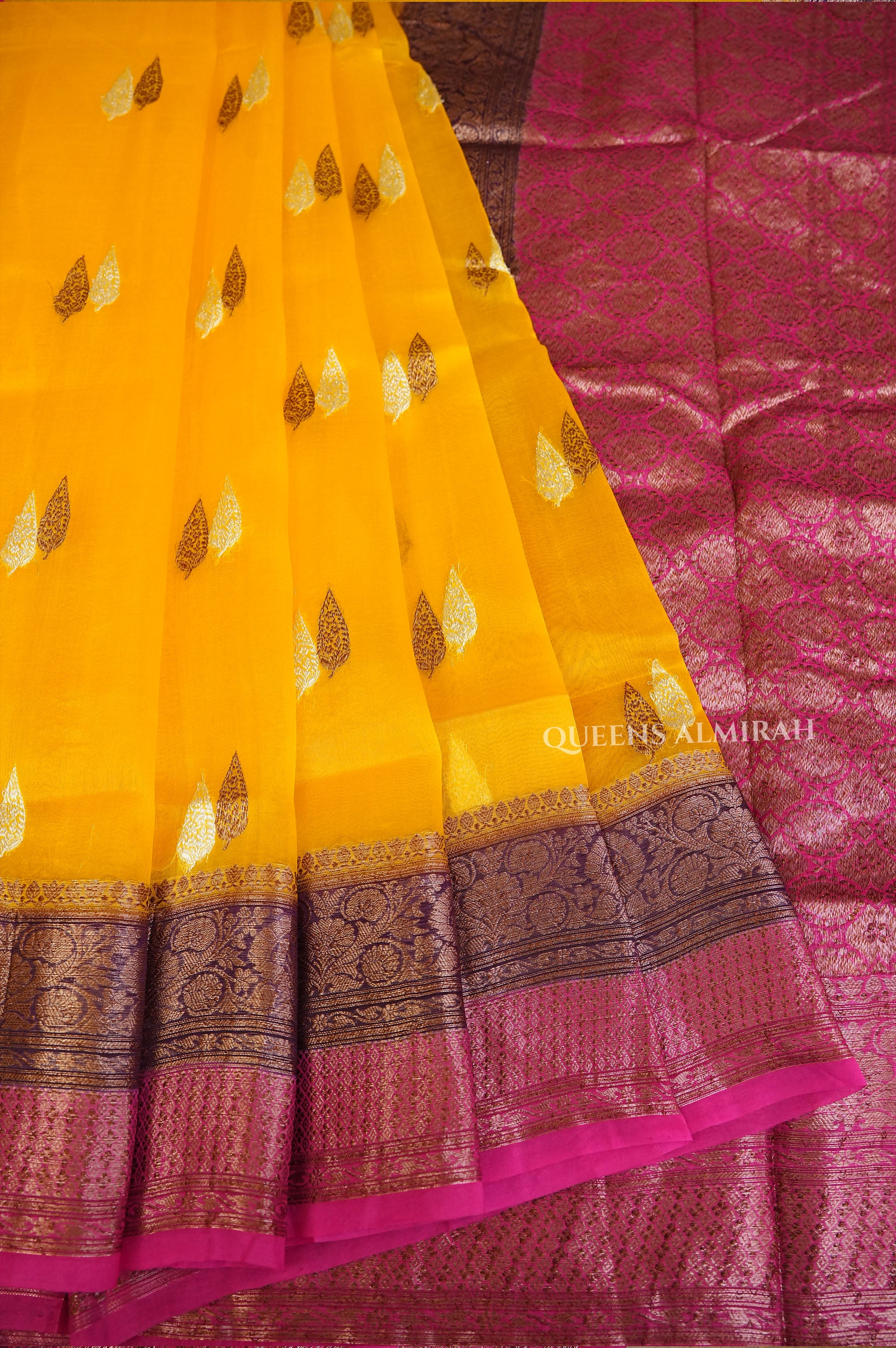 Mango Yellow Banarasi Silk Organza saree