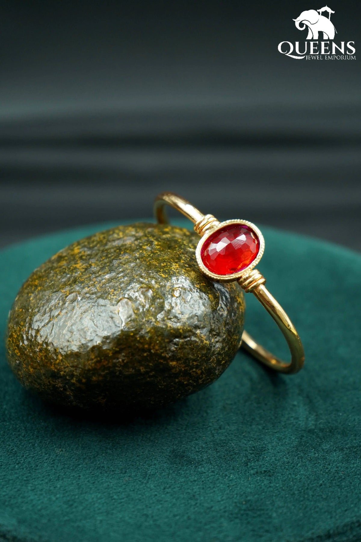 Red zircon wrist jewellery-Gold plated red stone kada