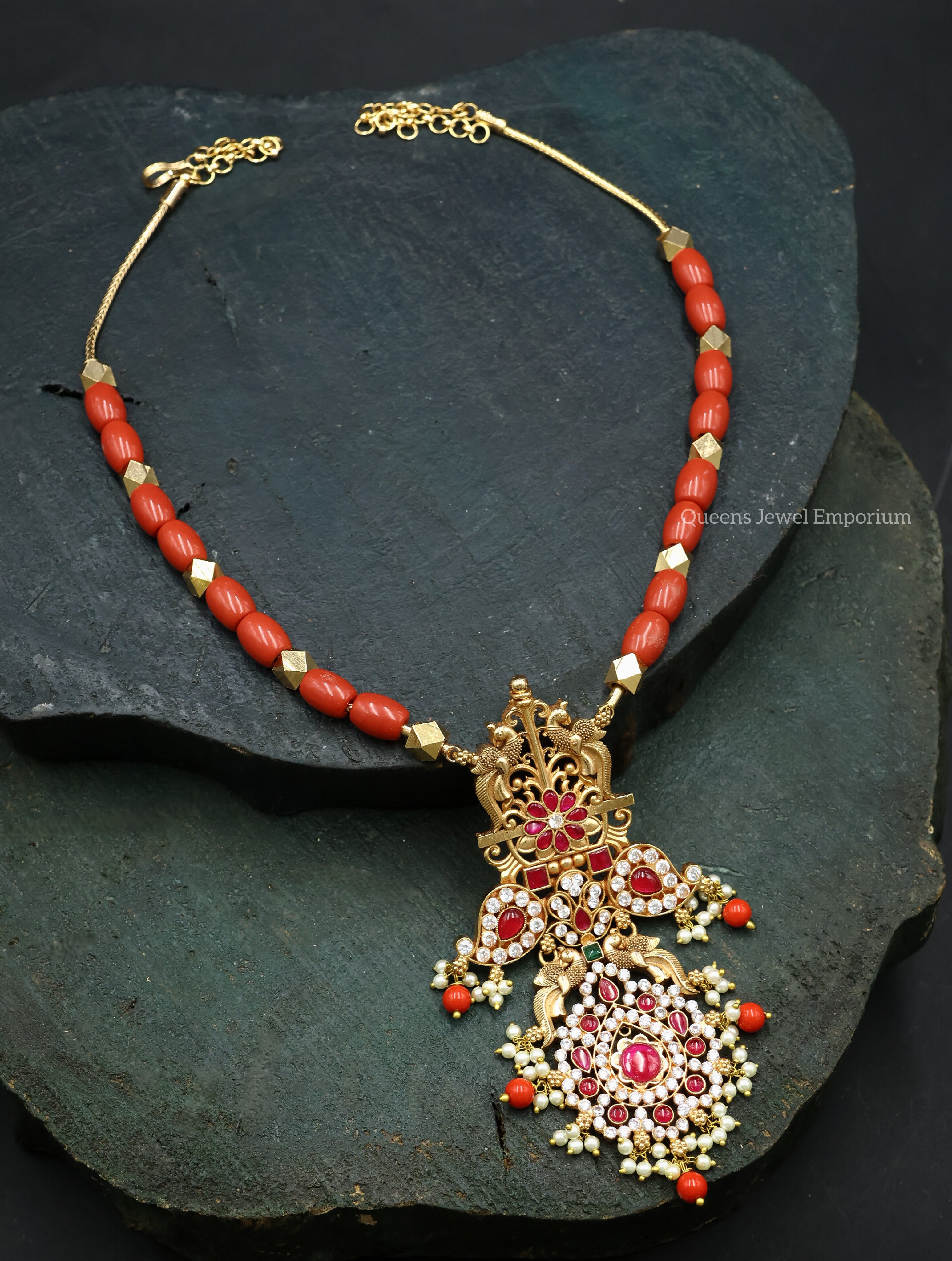 Kerala inspired coral haram-Mango motif coral jewellery