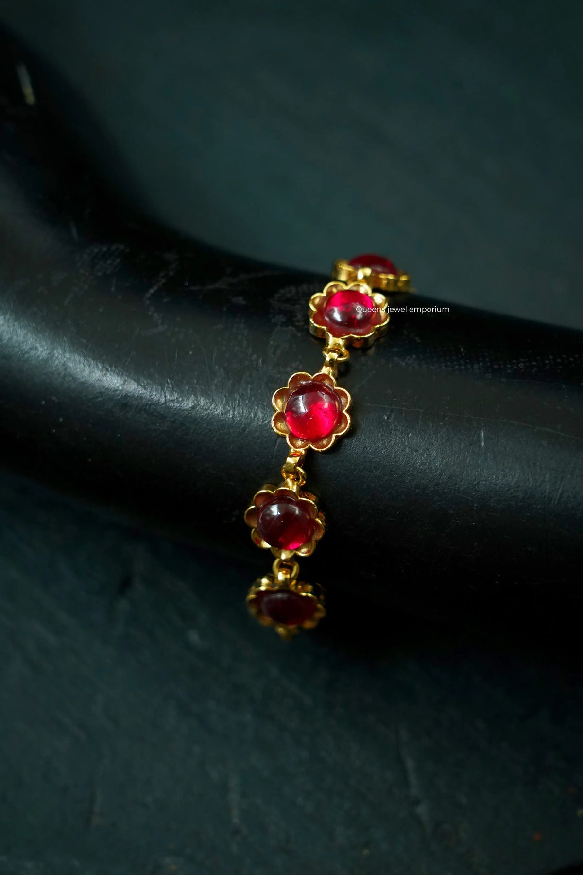 Red stone chain bracelet-Classic south indian bracelet