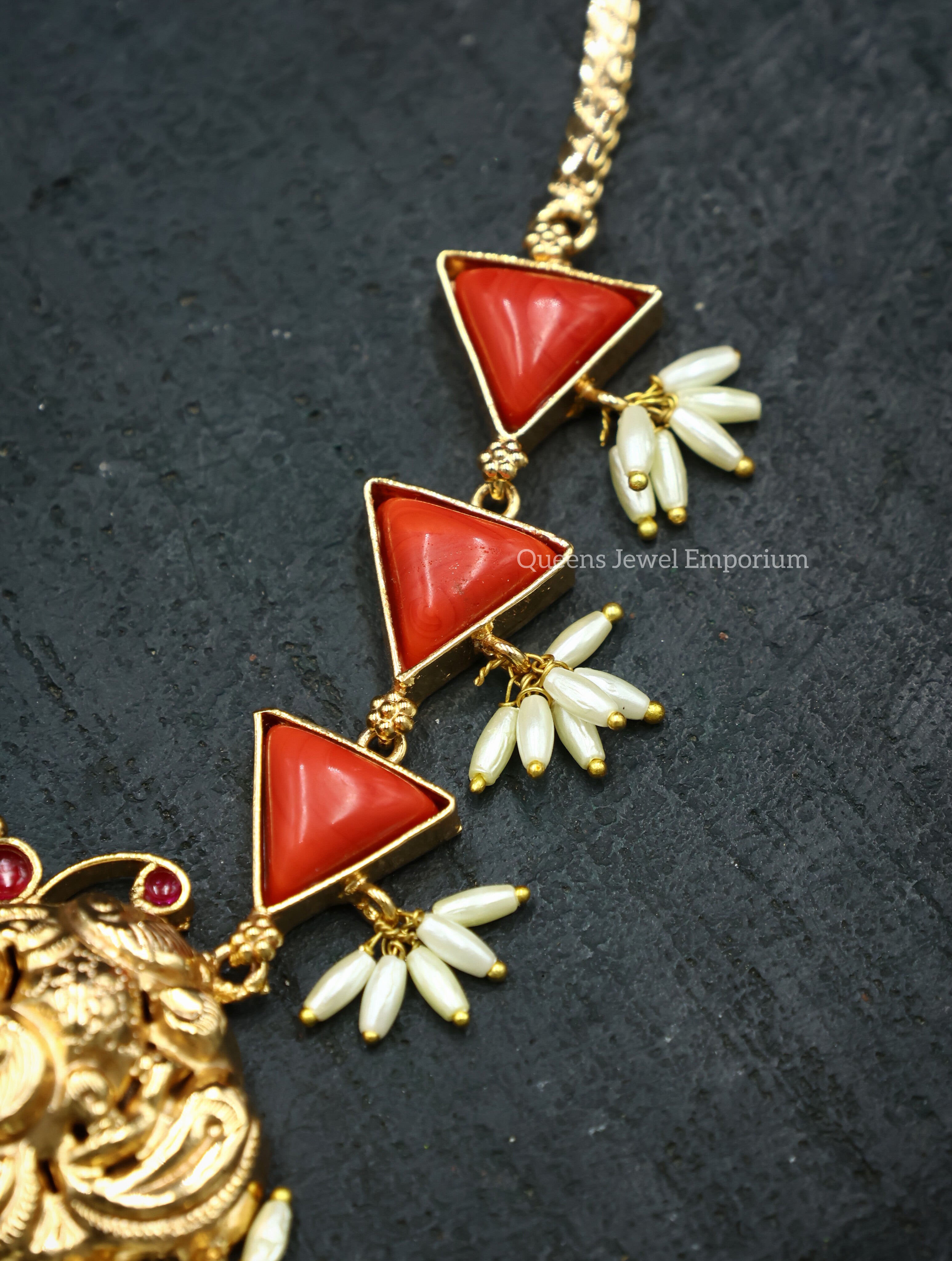 Triangle coral stone pendant-Bold triangle coral necklace