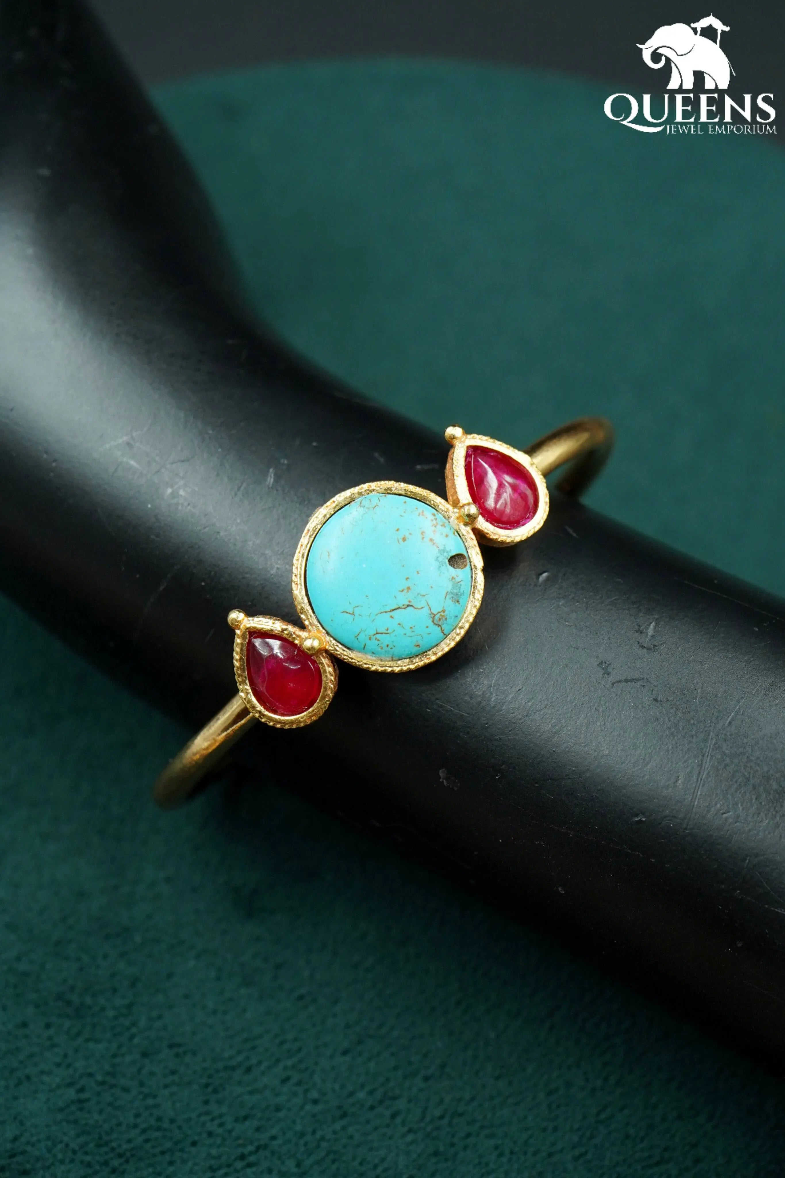 Turquoise kemp stone bangle-Kemp accented turquoise kada