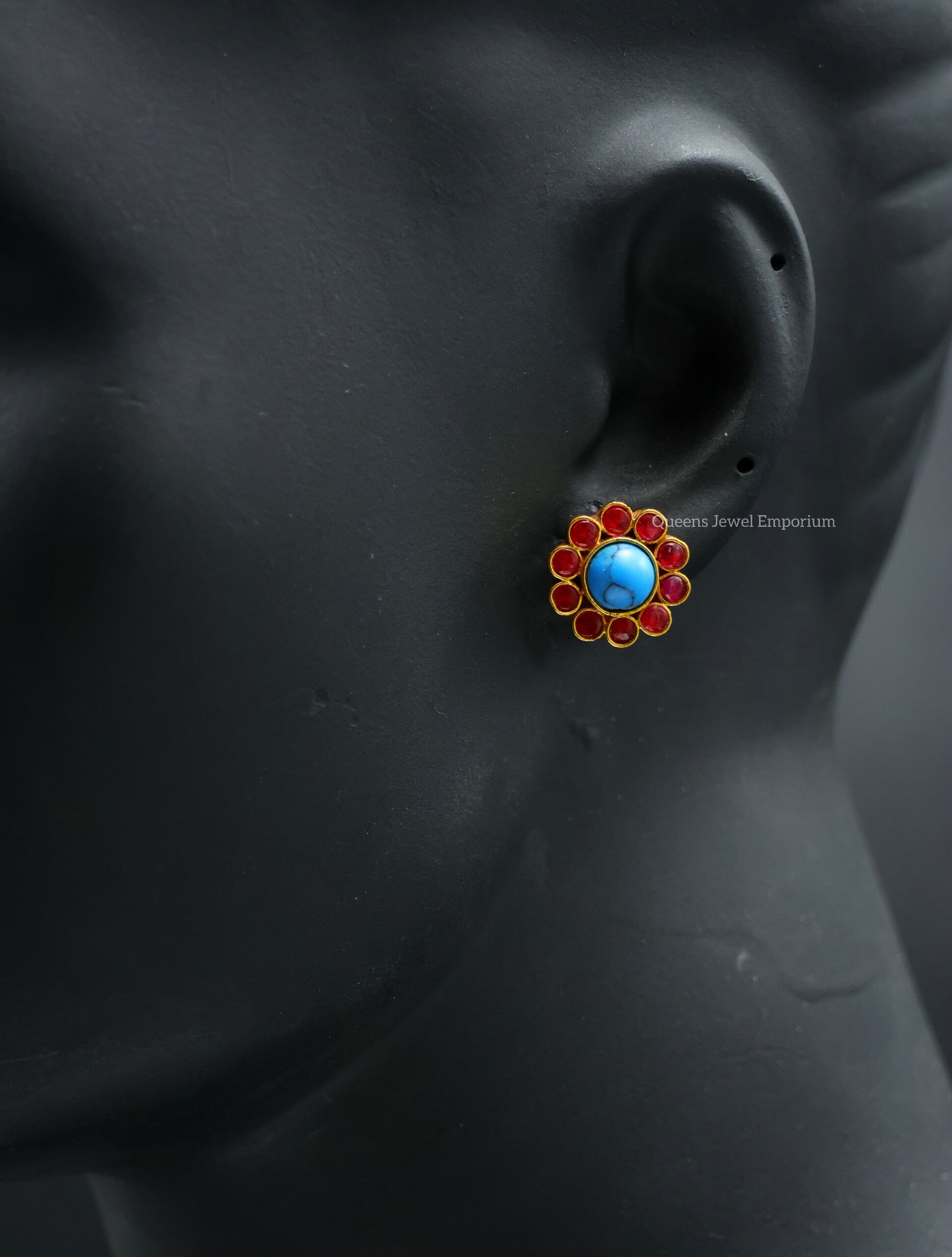 Turquoise centre earring-Elegant kemp stone stud