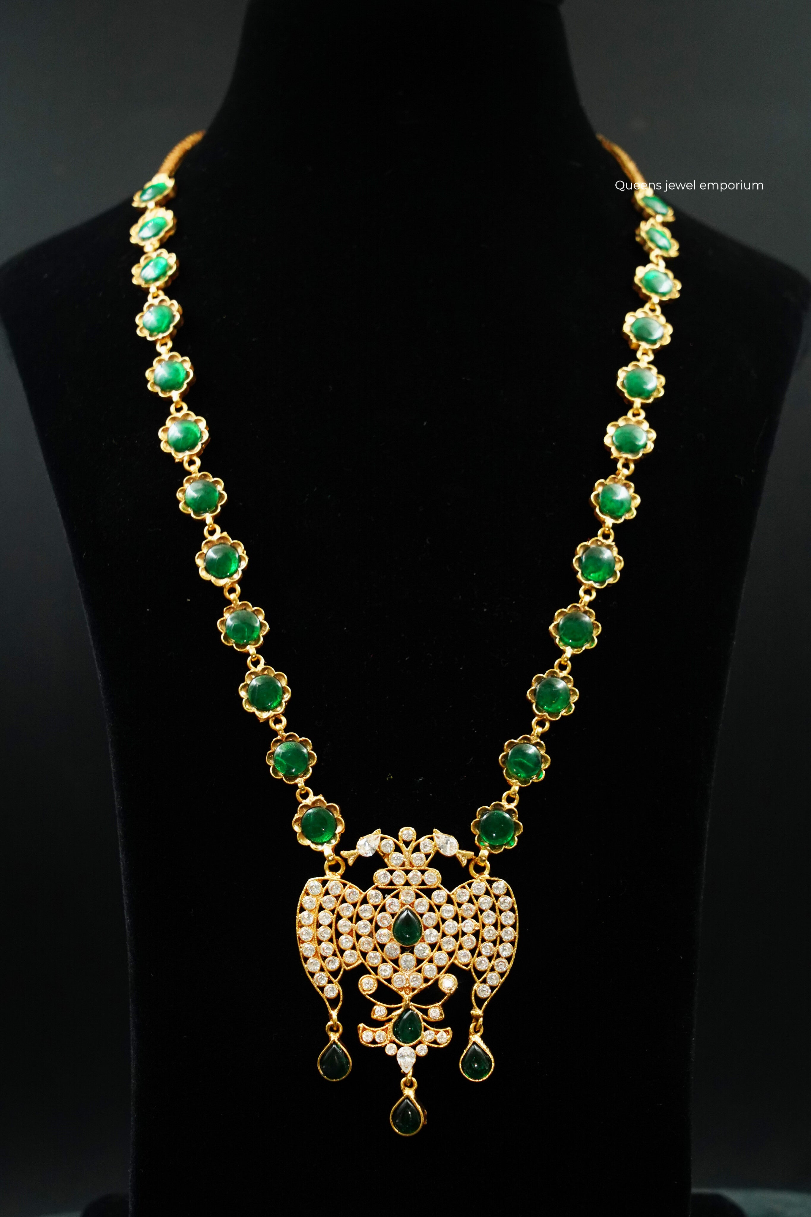 White stone haram-Floral motif chain haram