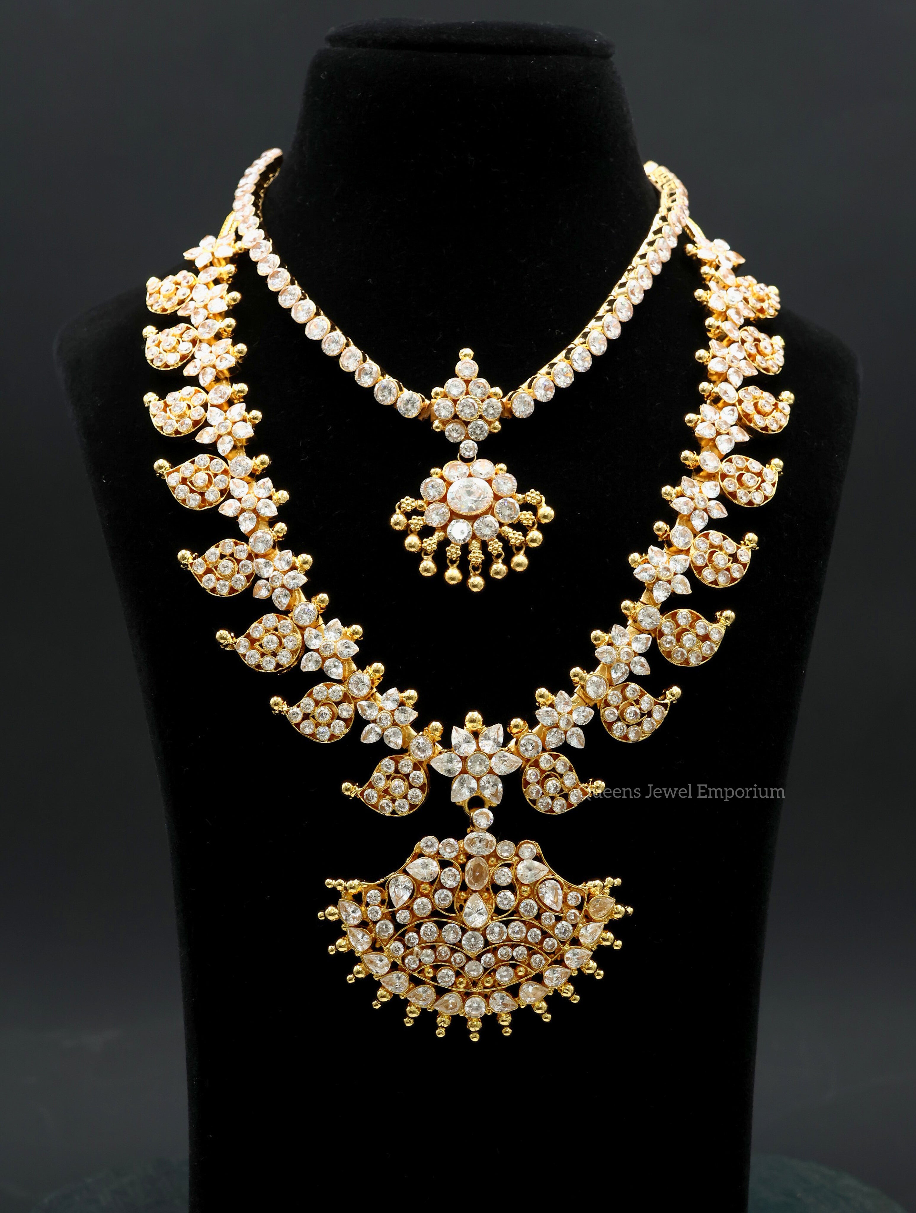 White zircon stones haram and adigai-Gold plated adigai & haram white stones