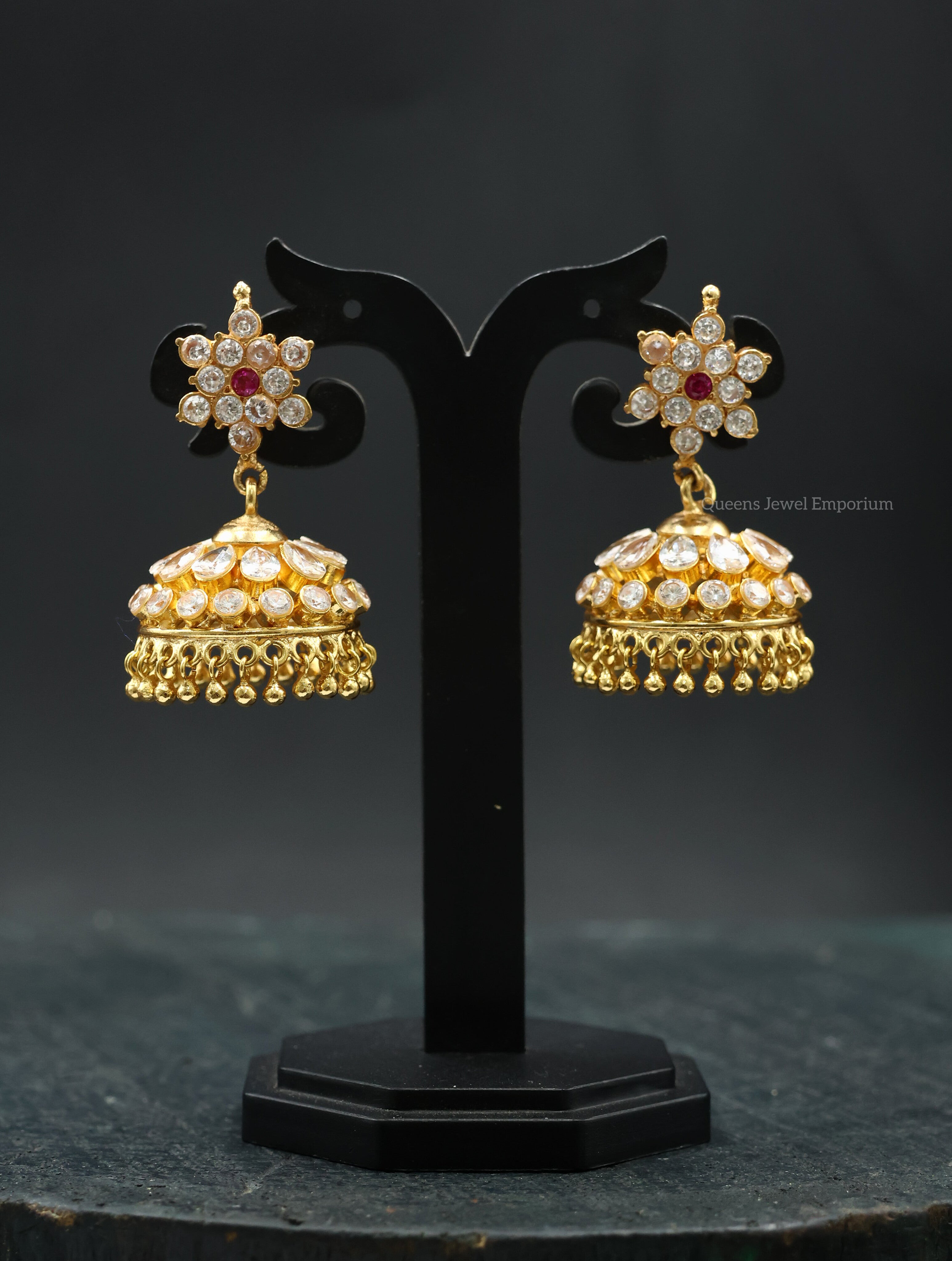White stone zircon jhumka-Jhumka with white zircon stones