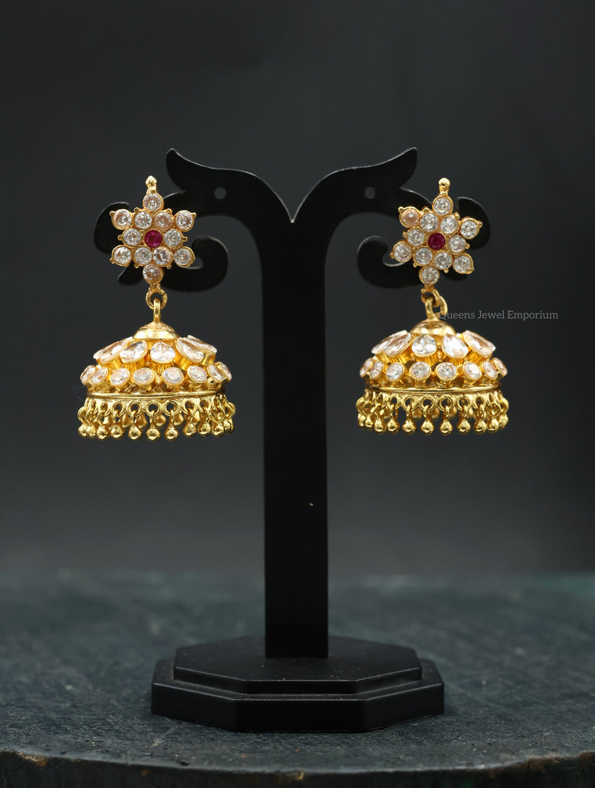 White stone zircon jhumka-Jhumka with white zircon stones