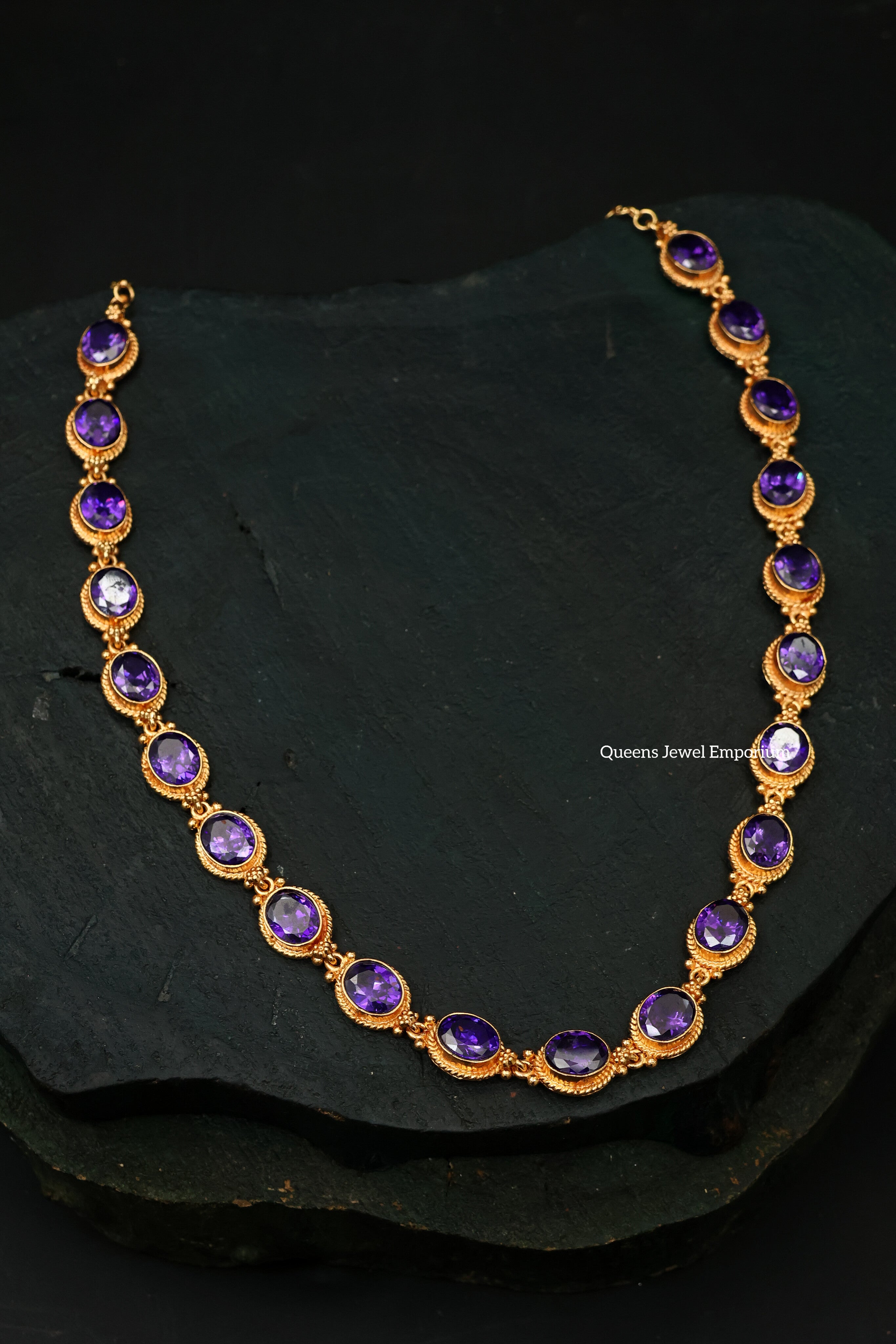 Oval violet stone haram-Purple stone sparkling haram