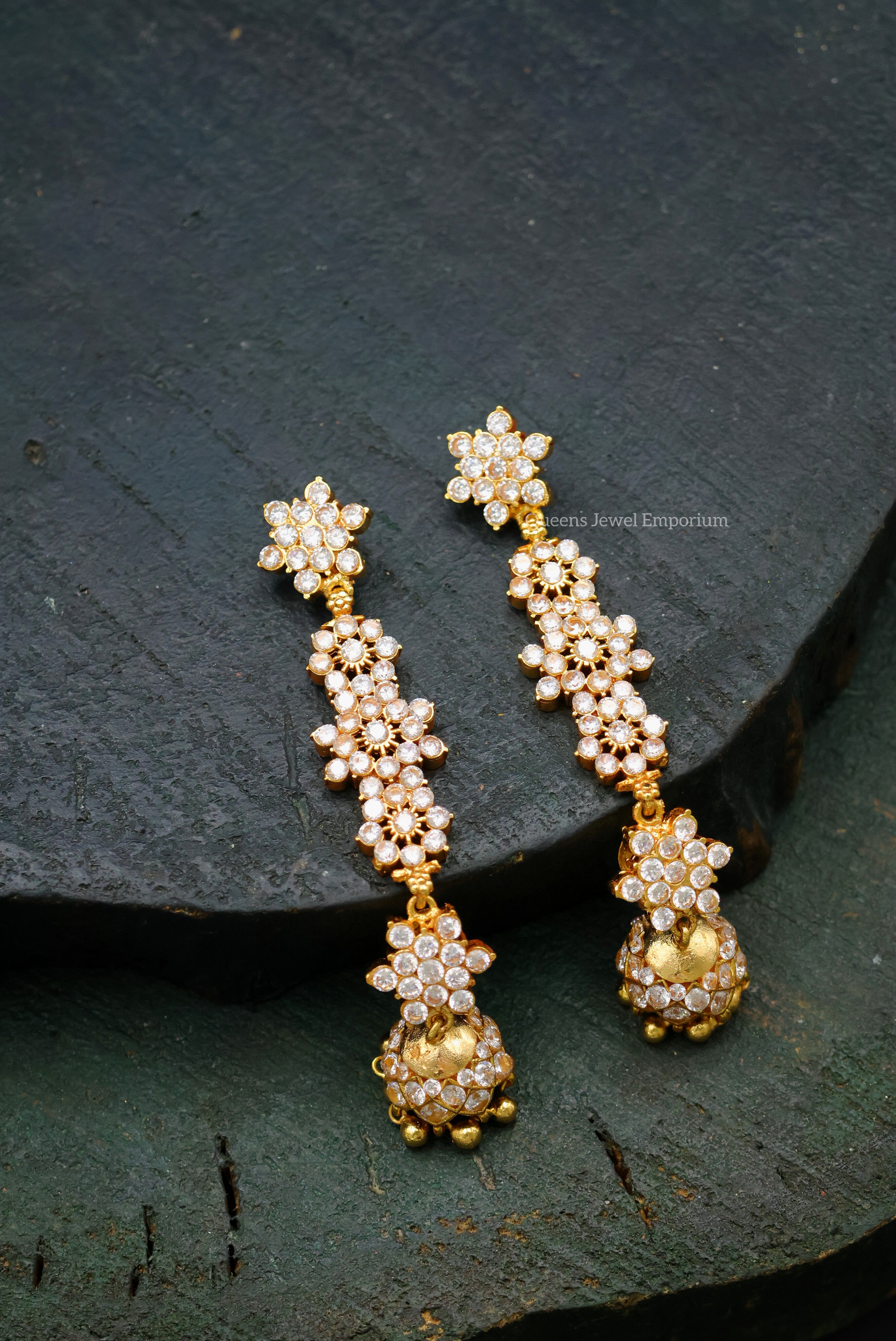 Floral motif with white stones-Traditional white stone ear set