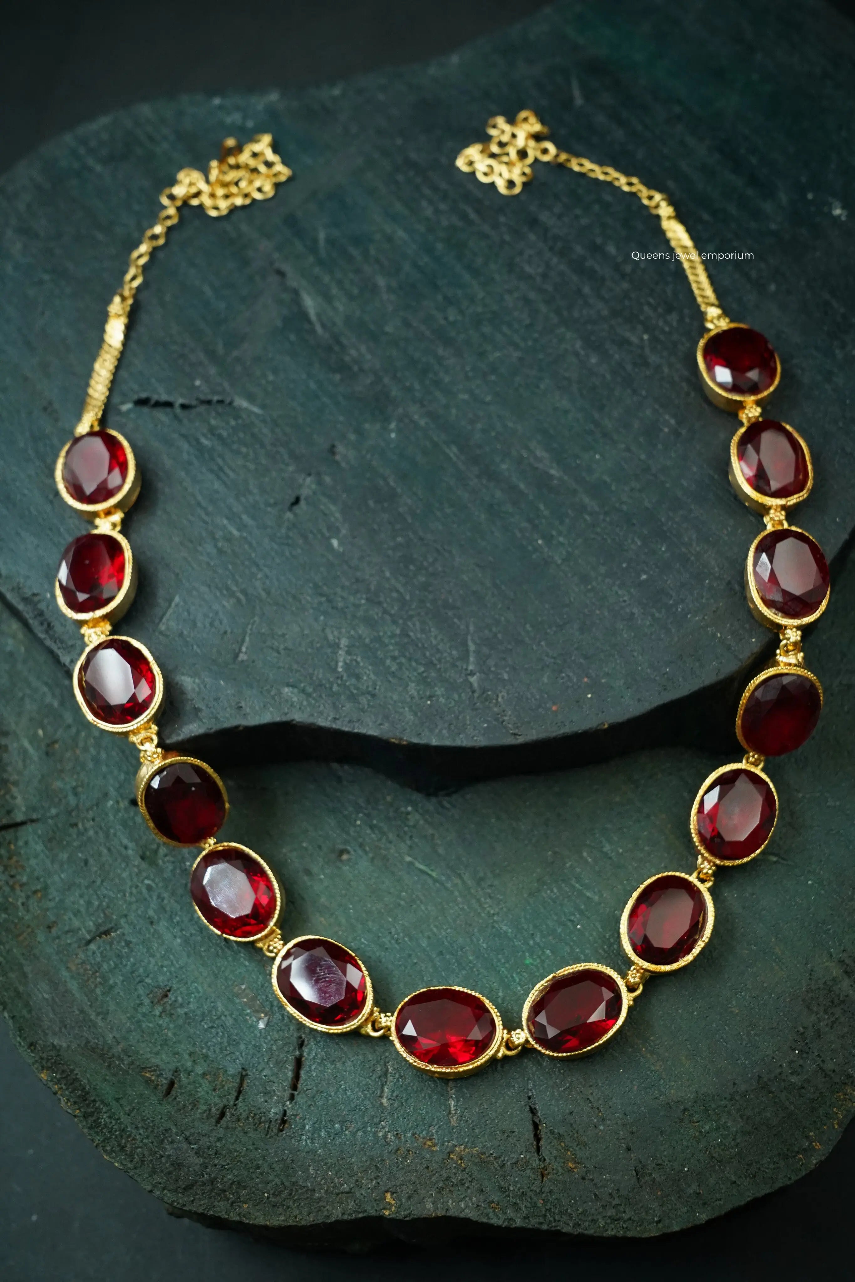 Fusion gold plated jewellery-Blood red stone designer haram