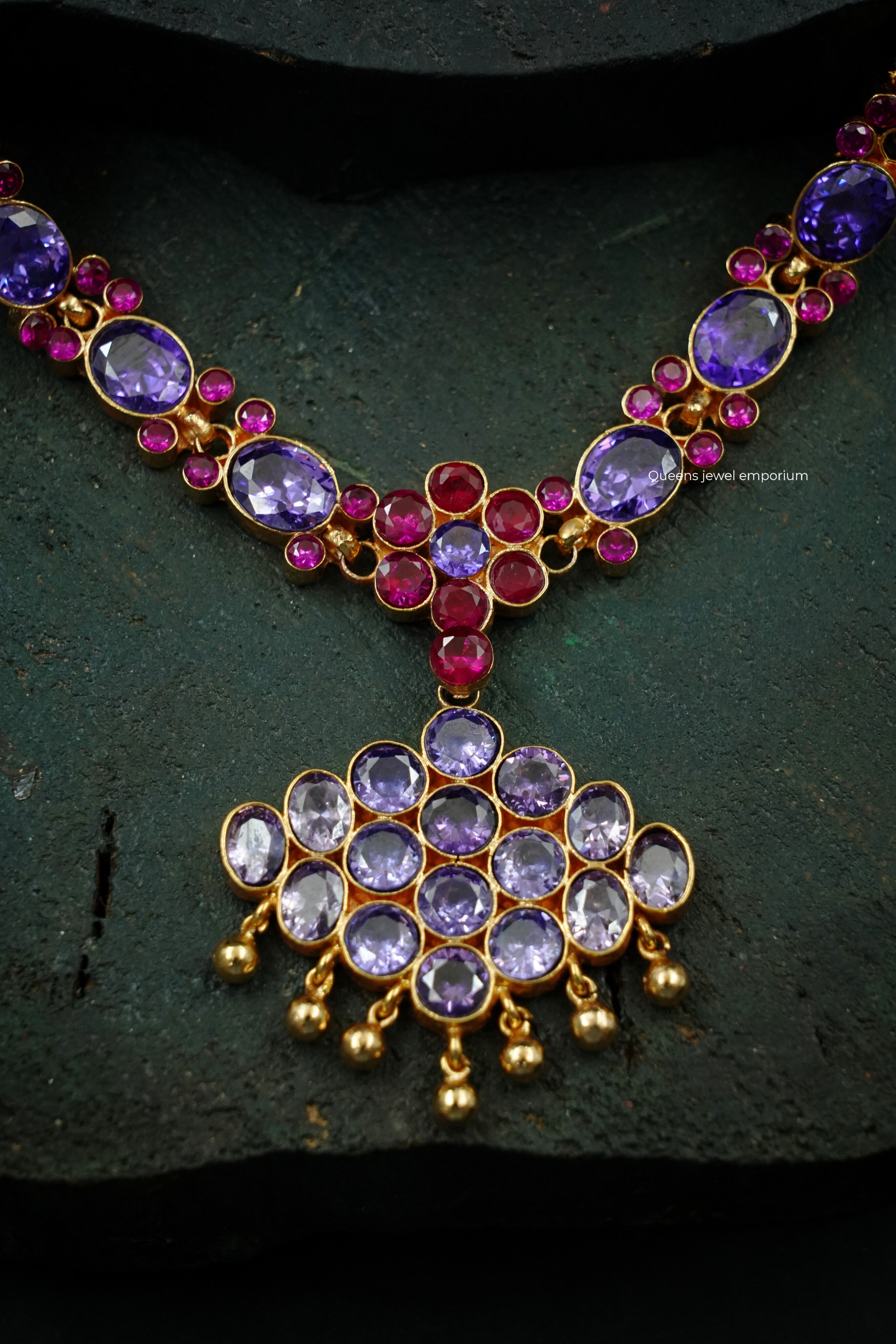 Floral motif design haram-Pink stone jewellery