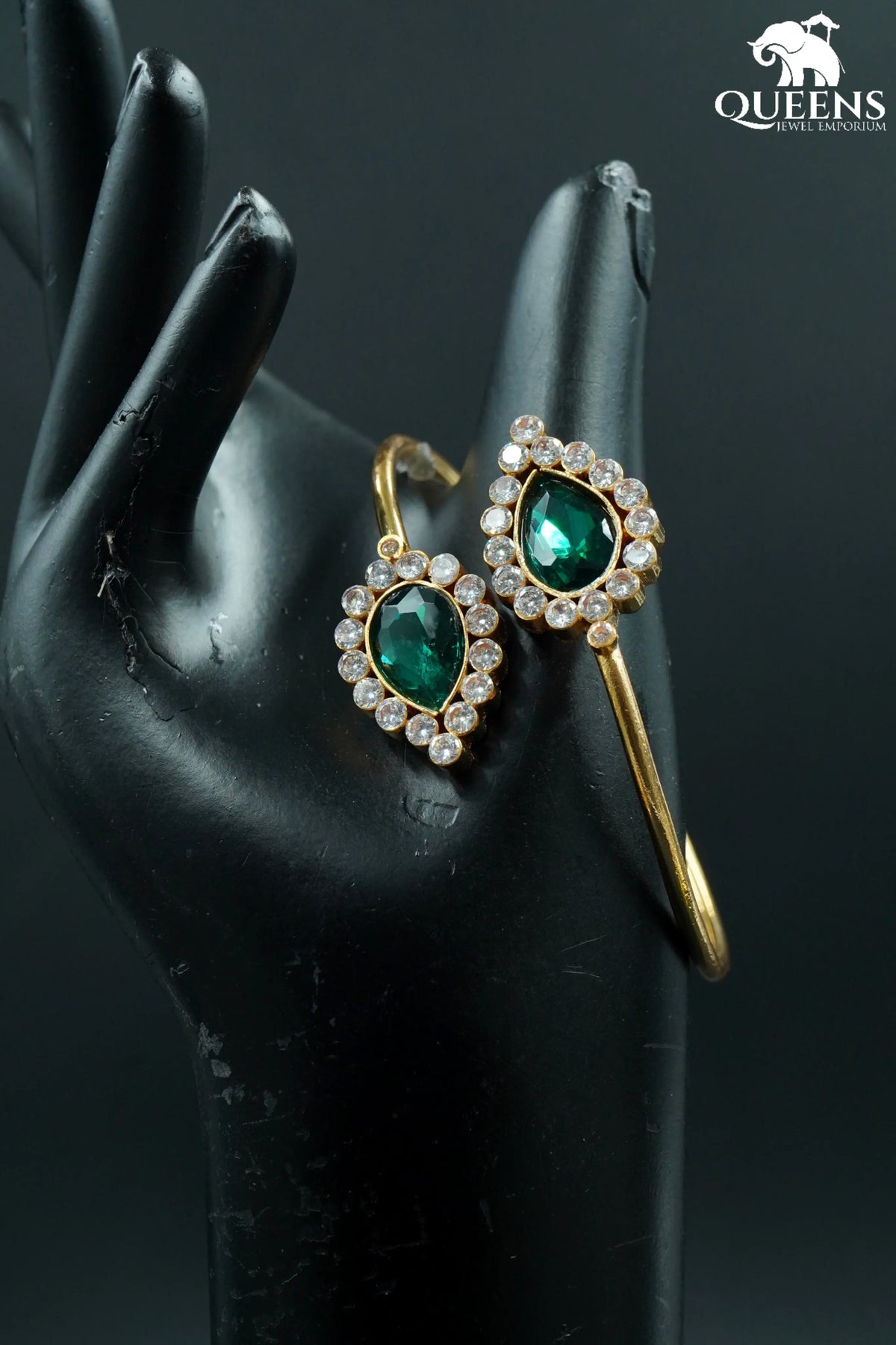 Green zircon stone kada-White green zircon bangle