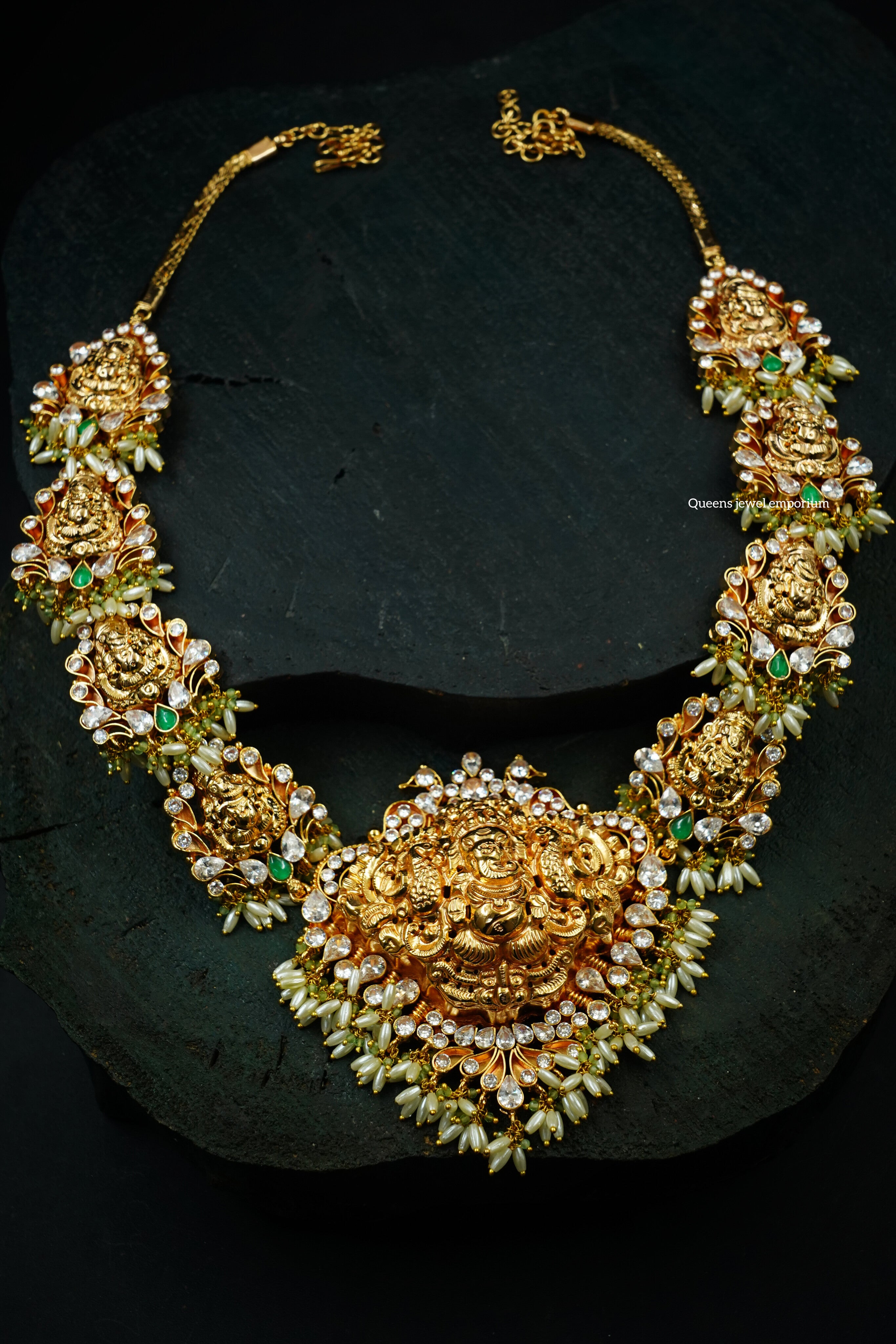 White zircon vinayaga pendant-Nagas vinayaga chain haram