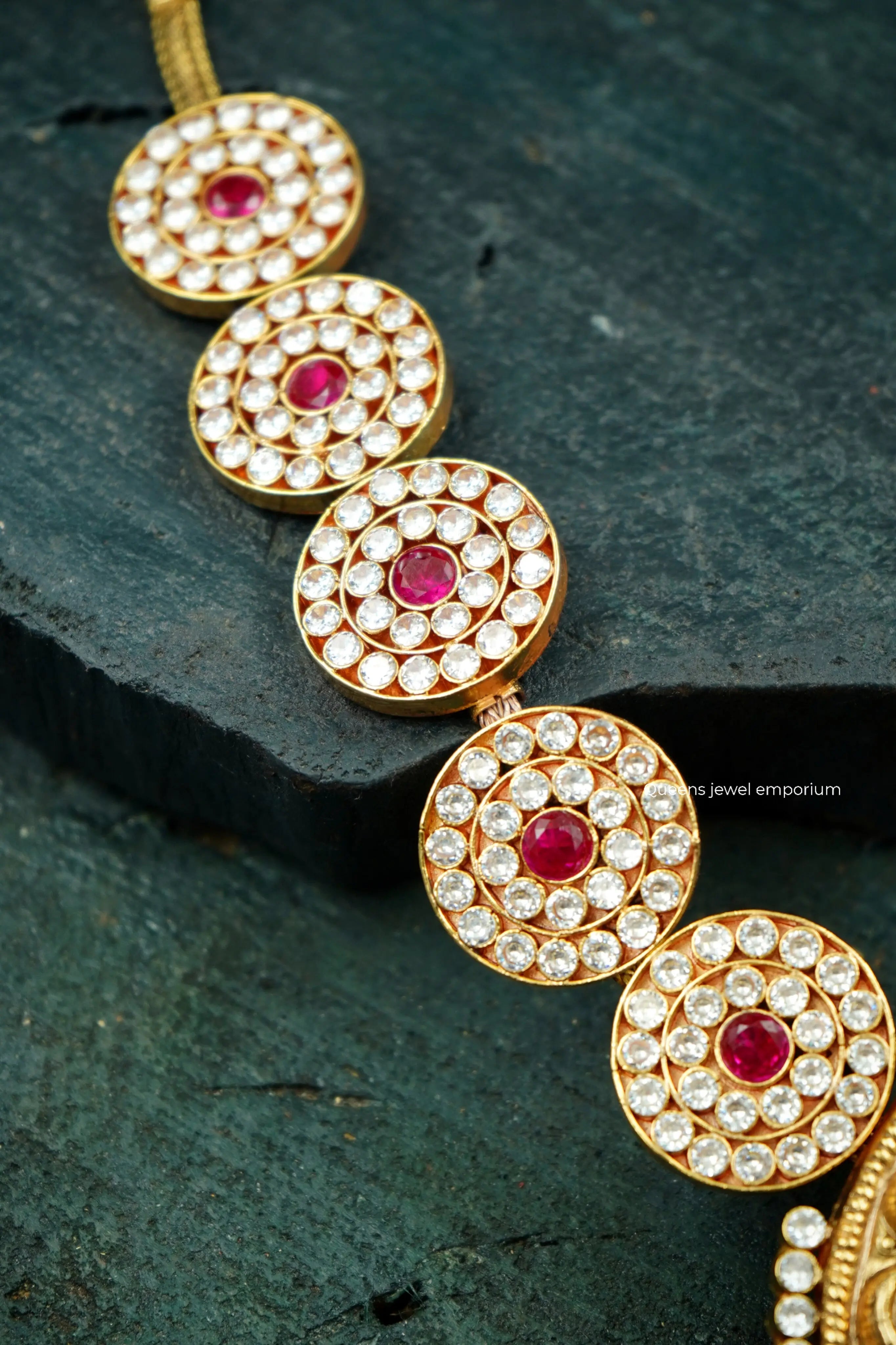 Haram with white and pink stones-South indian traditional jewellery