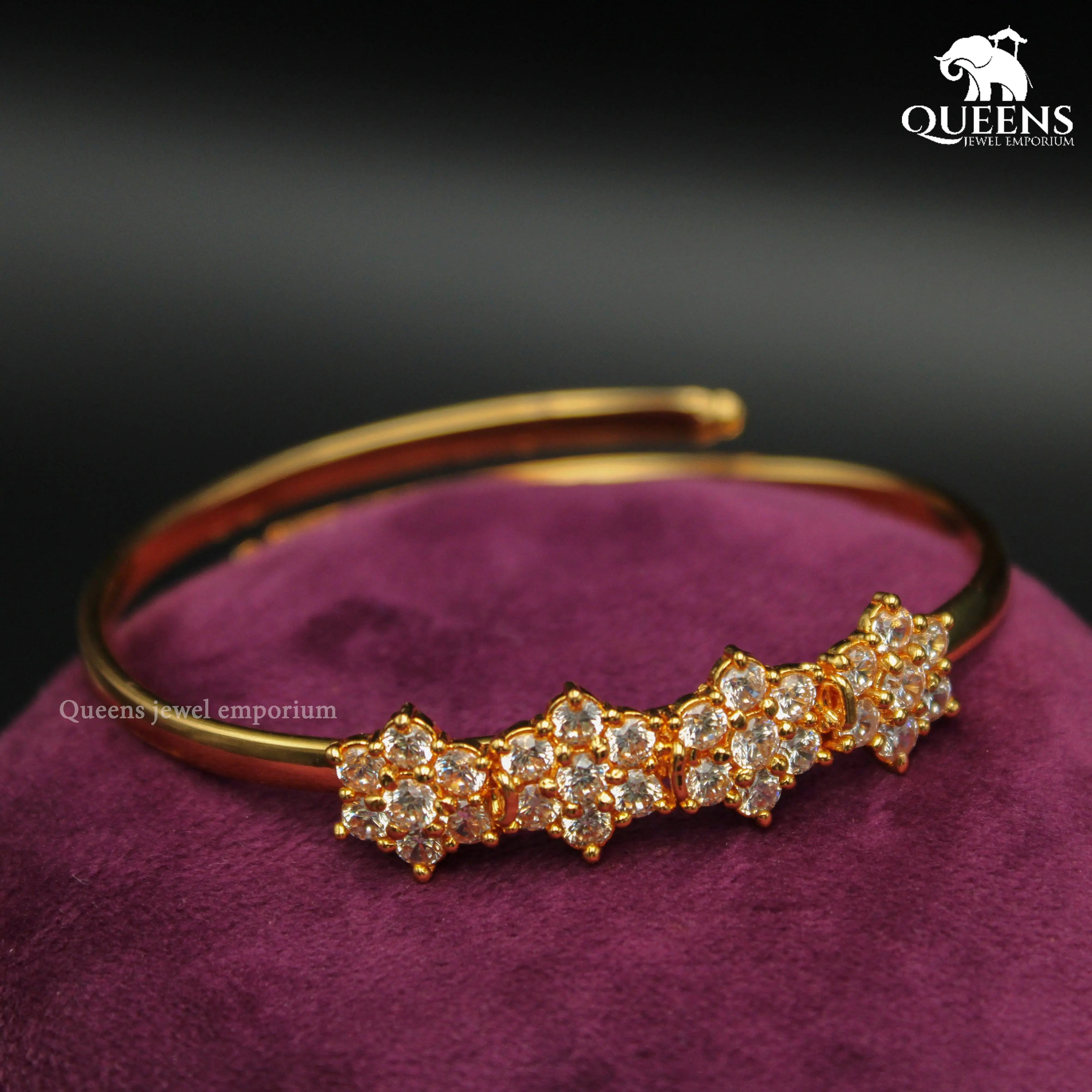 Elegant zircon floral kada-Minimal white stone bangle