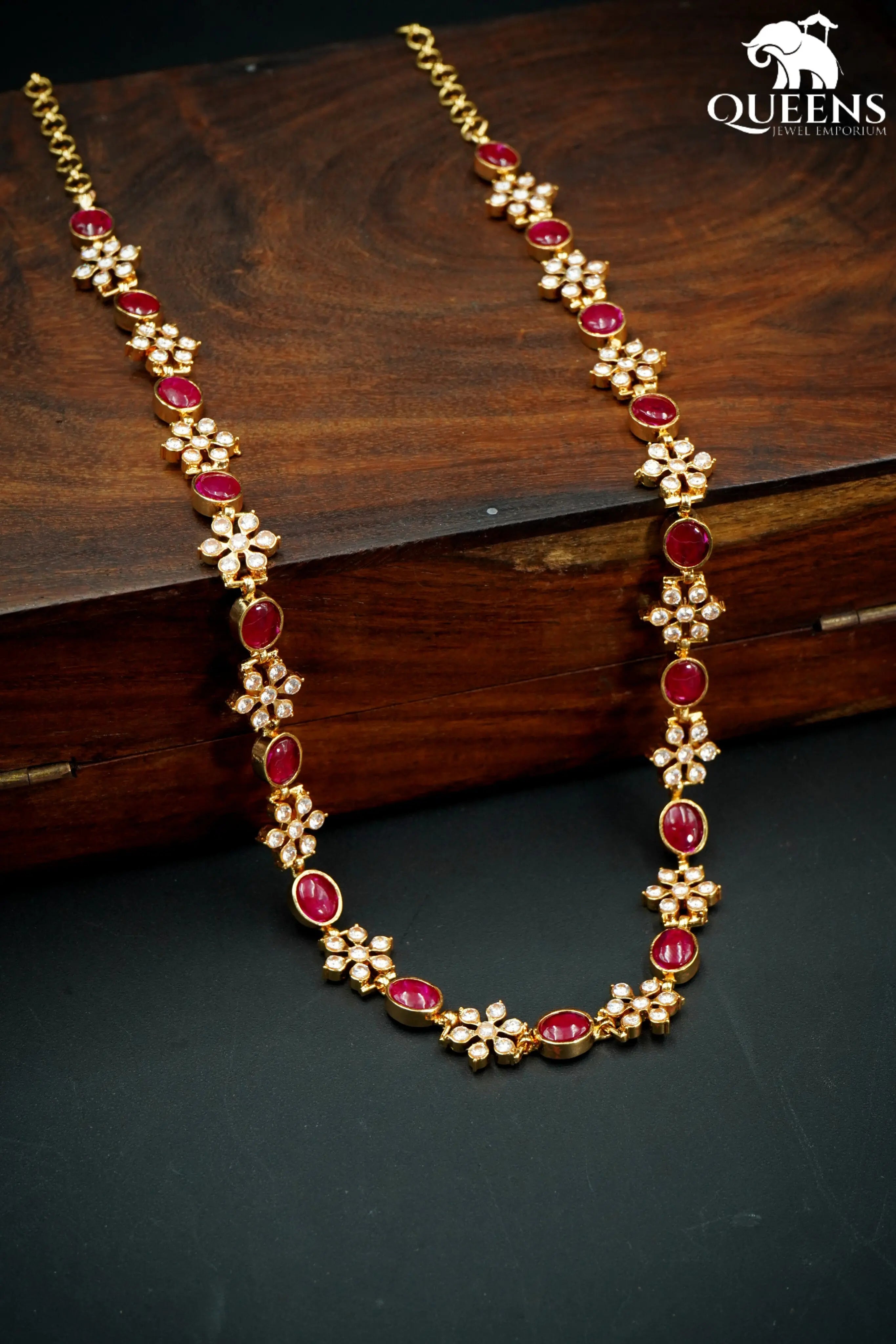 Floral zircon motif haram-Red stone floral haram