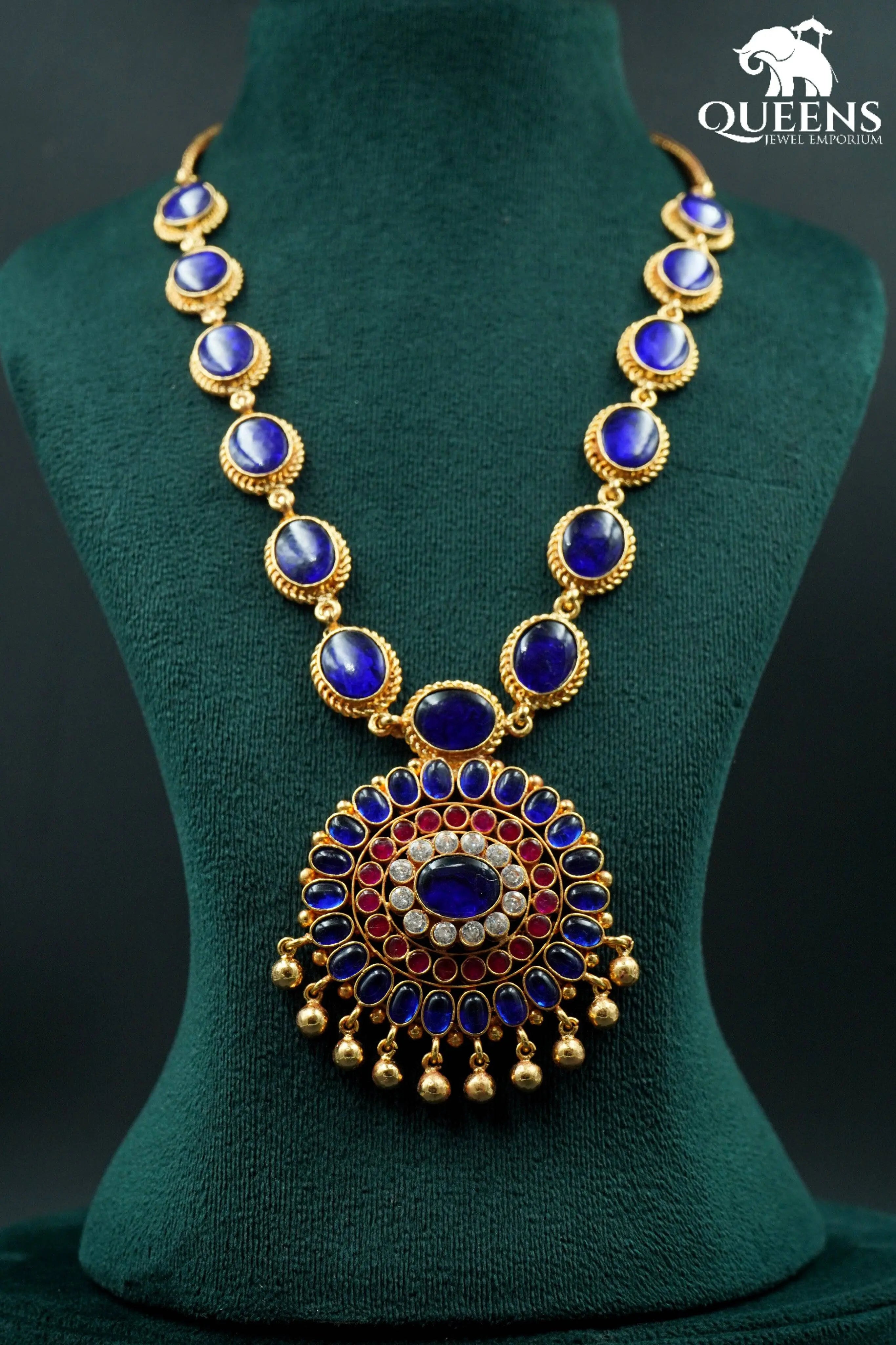 Traditional floral stone jewellery-Vibrant blue oval stones haram