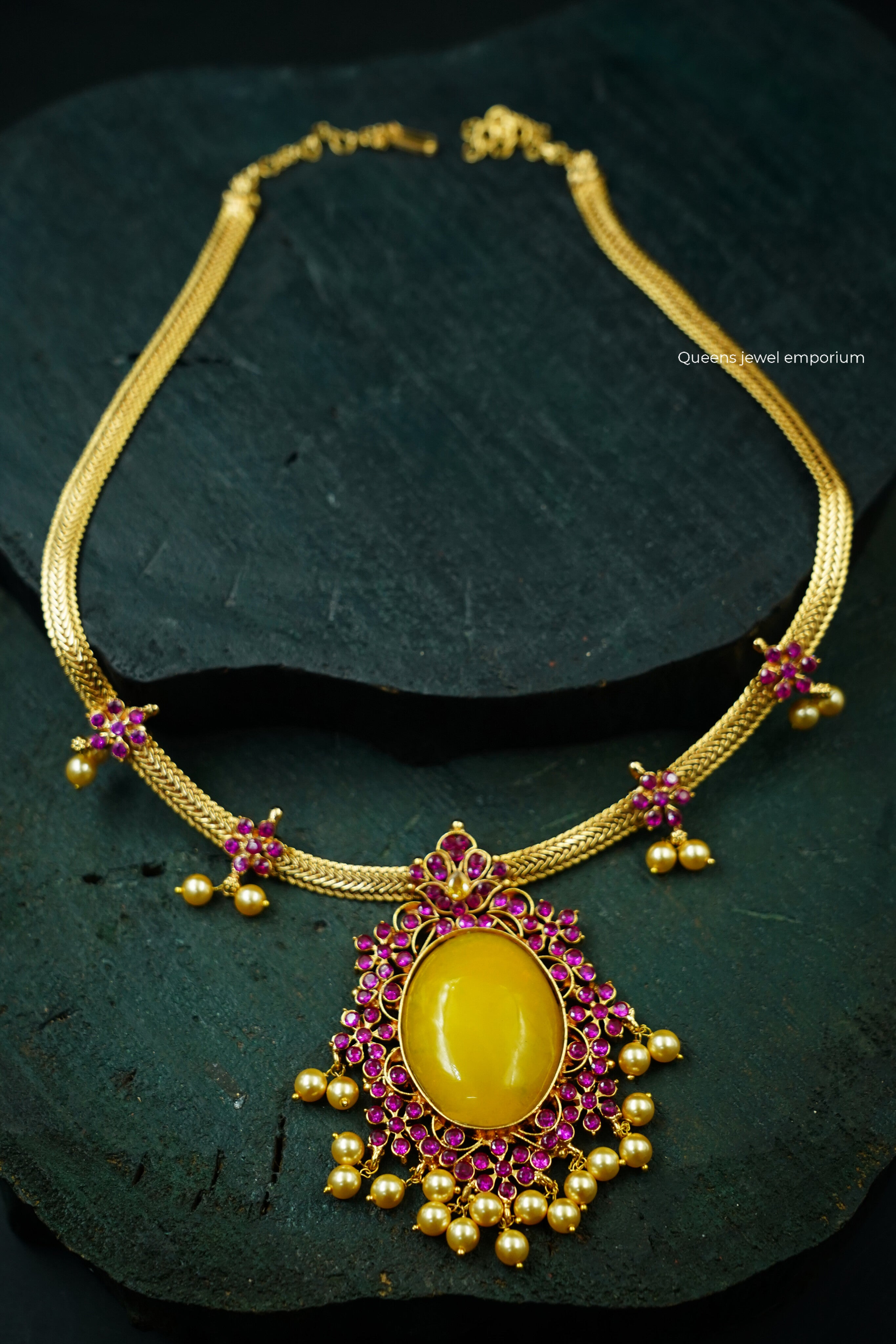 Oval yellow topaz pendant-Balaji pink stone pendant