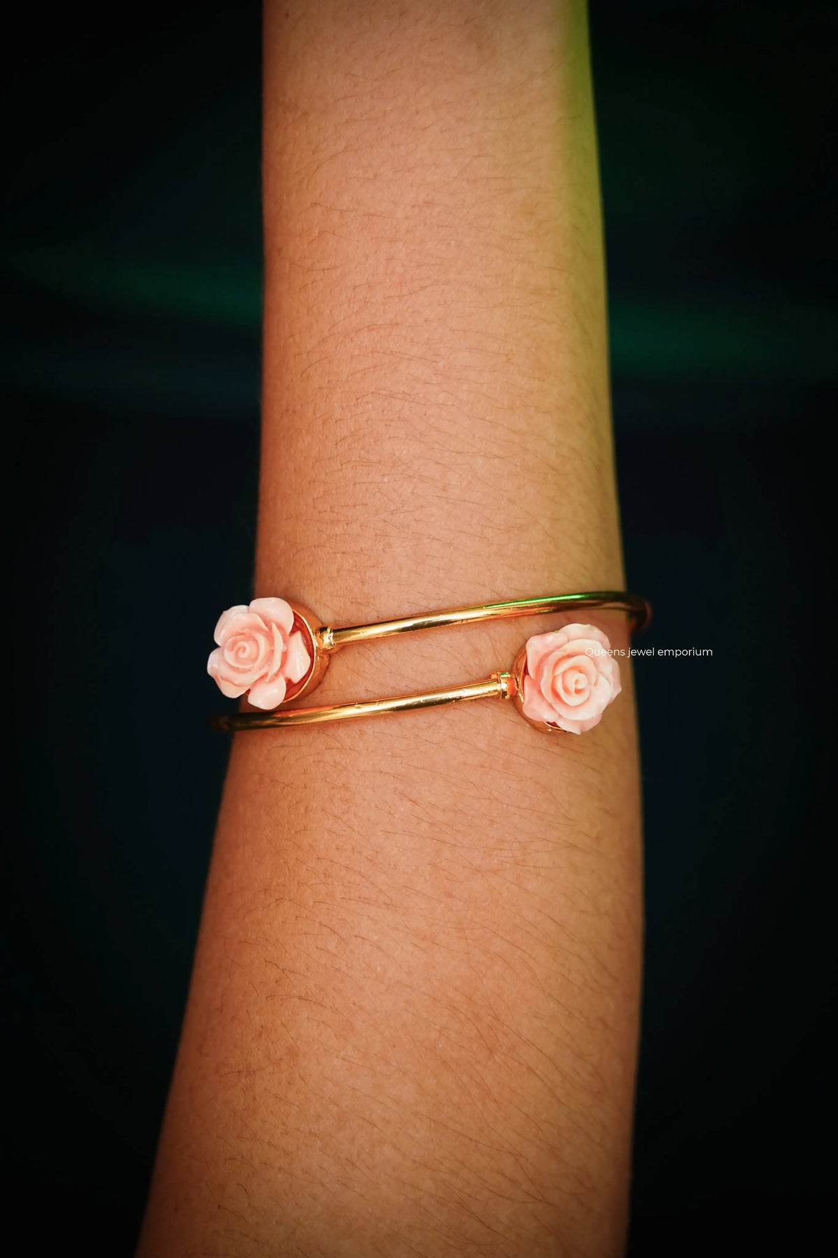 Adjustable coral rose kada-Pink white coral rose
