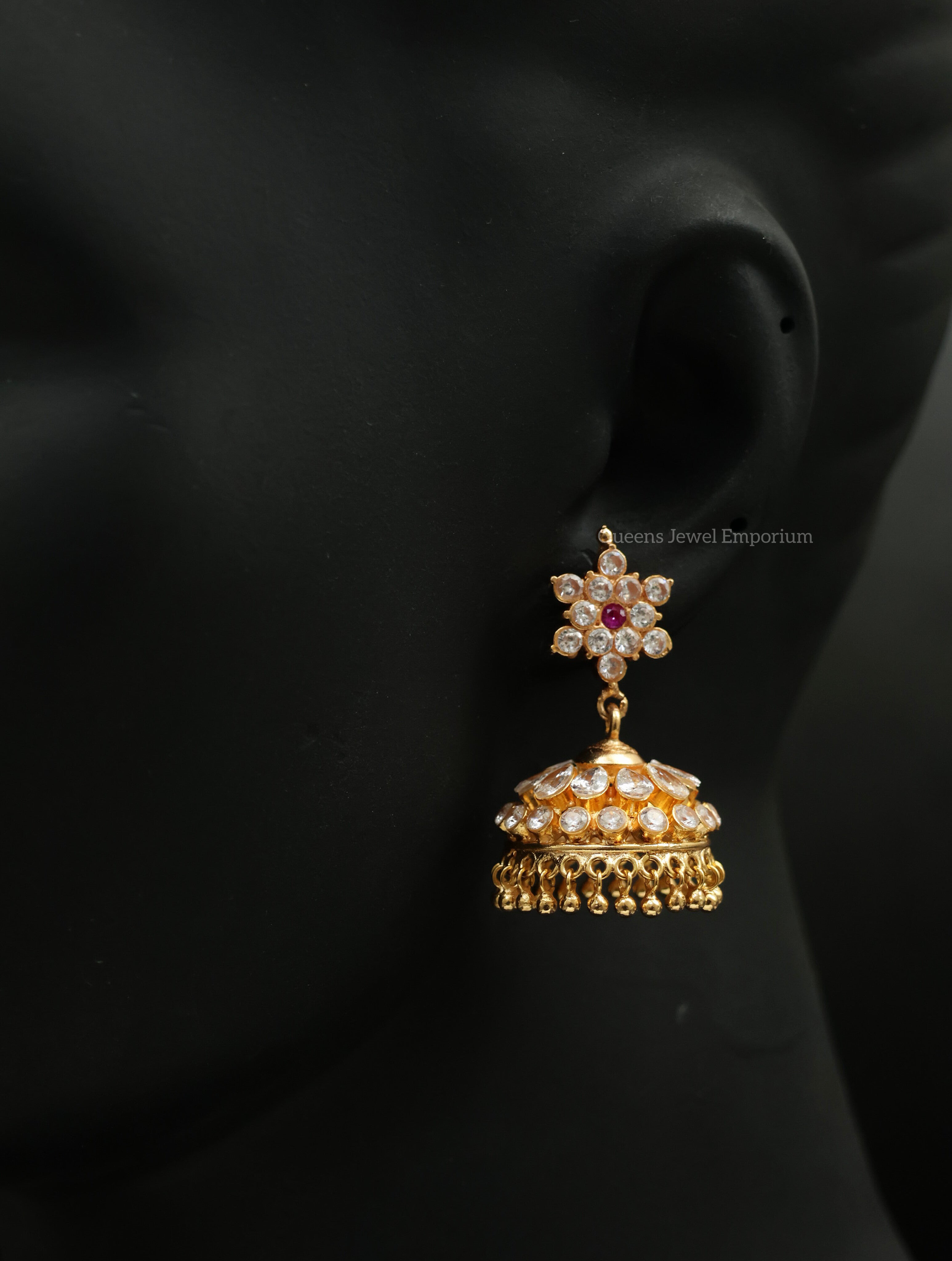 Jhumka with white stones-Jhumka for festivals