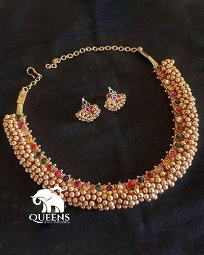 ANTIQUE NAVARATNA GEJJALA NECKLACE - Queens Jewel Emporium