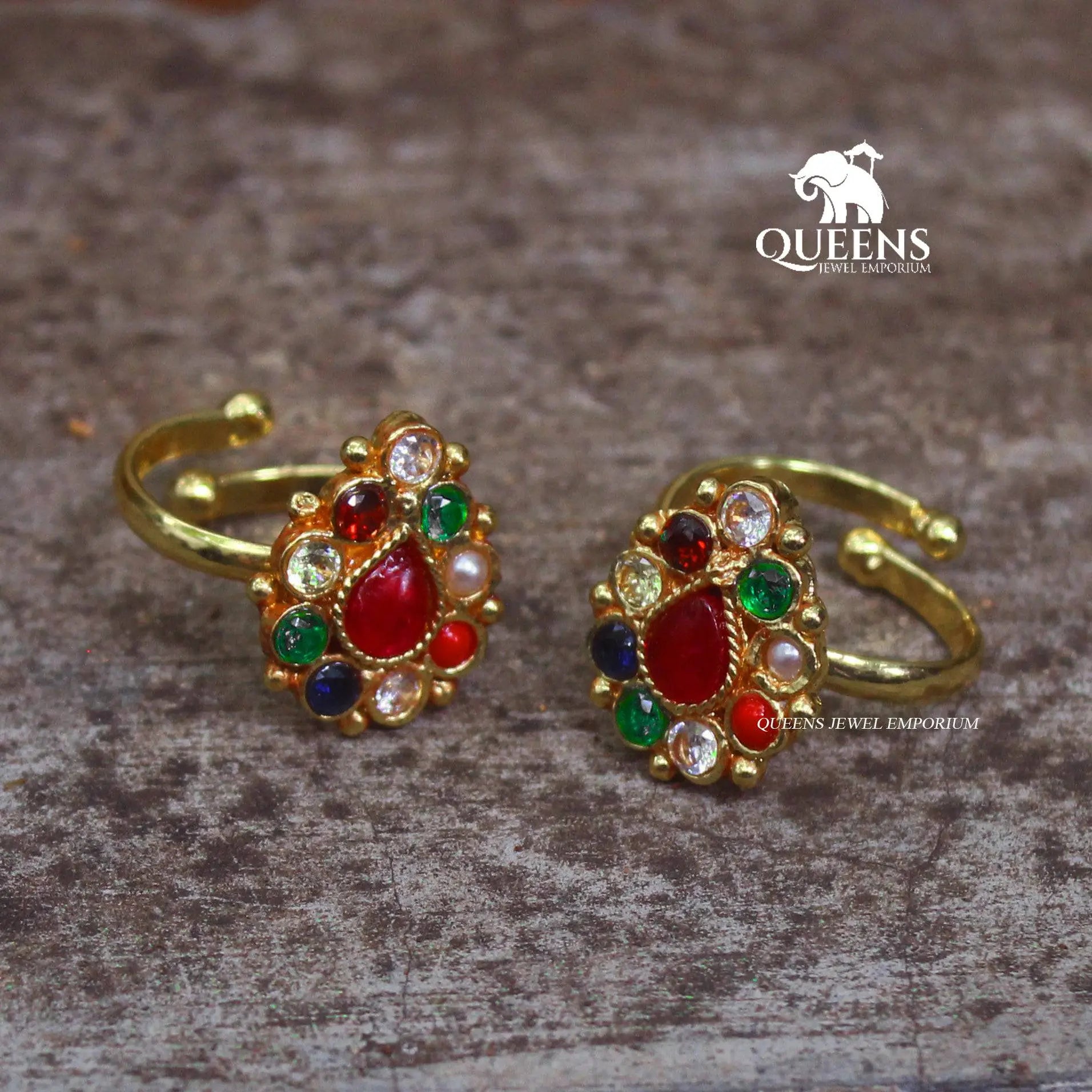ADITI TOE RINGS - NAVARATNA - Queens Jewel Emporium