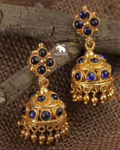 BLUE KEMP JHUMKA - Queens Jewel Emporium