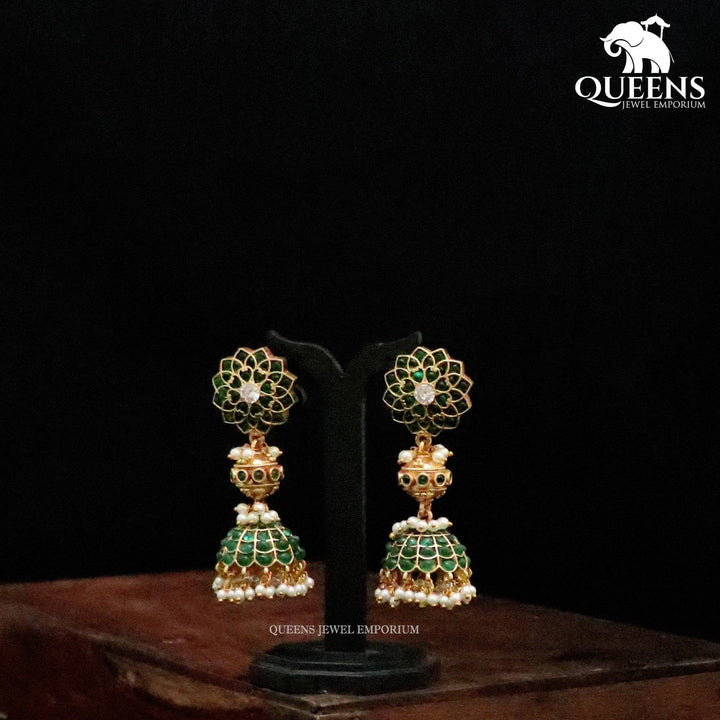 MITHRA KEMP JHUMKA - GREEN - Queens Jewel Emporium