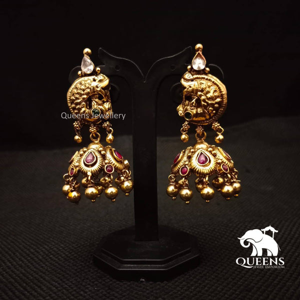 MRINALINI ANTIQUE JHUMKA - Queens Jewel Emporium