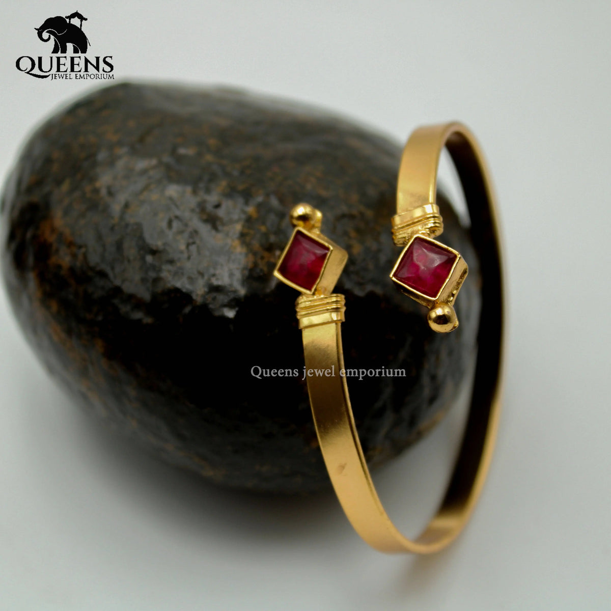 Diamond stone kada design-Plain flat kada bracelet-Simple red stone kada