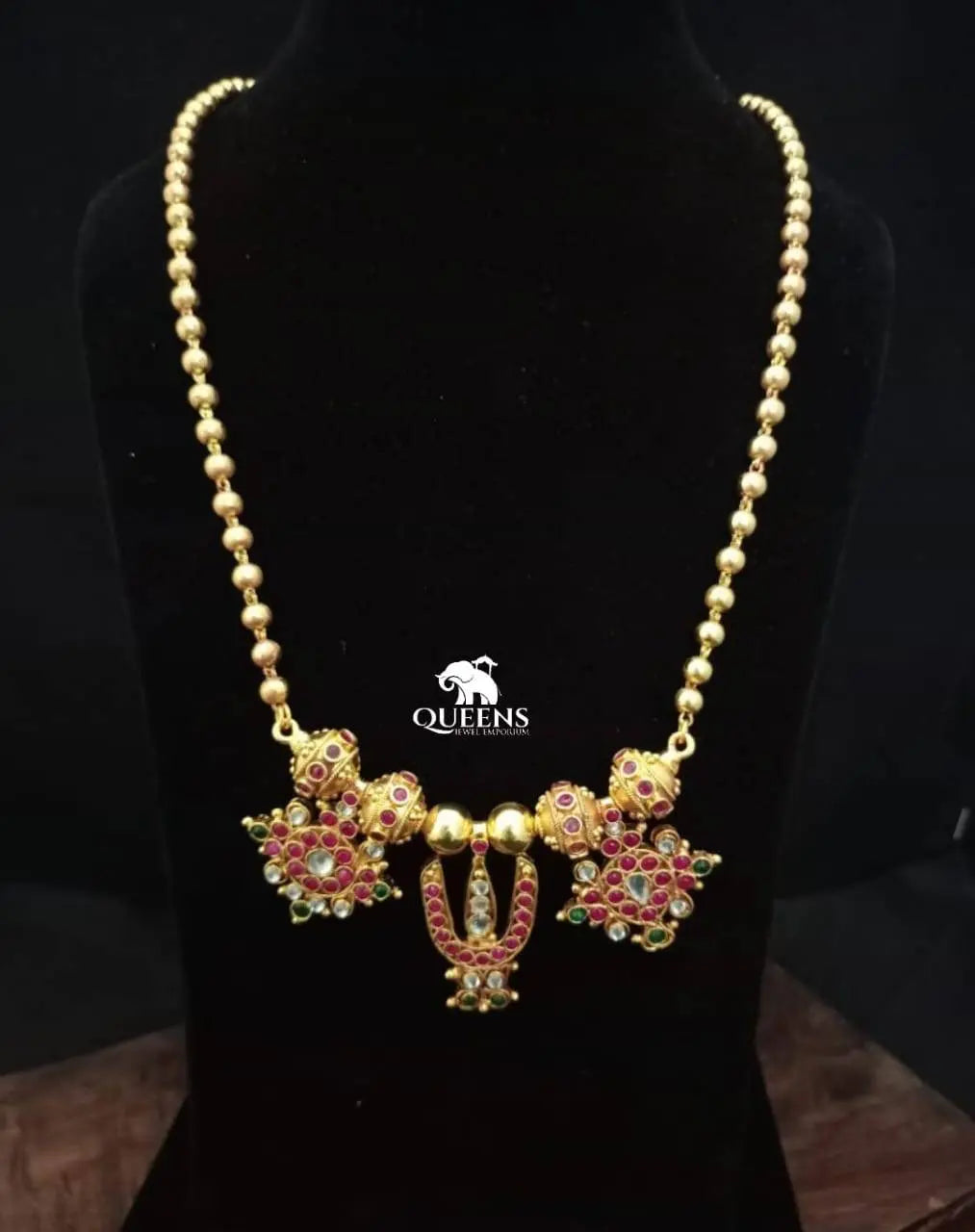 Ball chain haram with balaji mani design-Temple jewellery