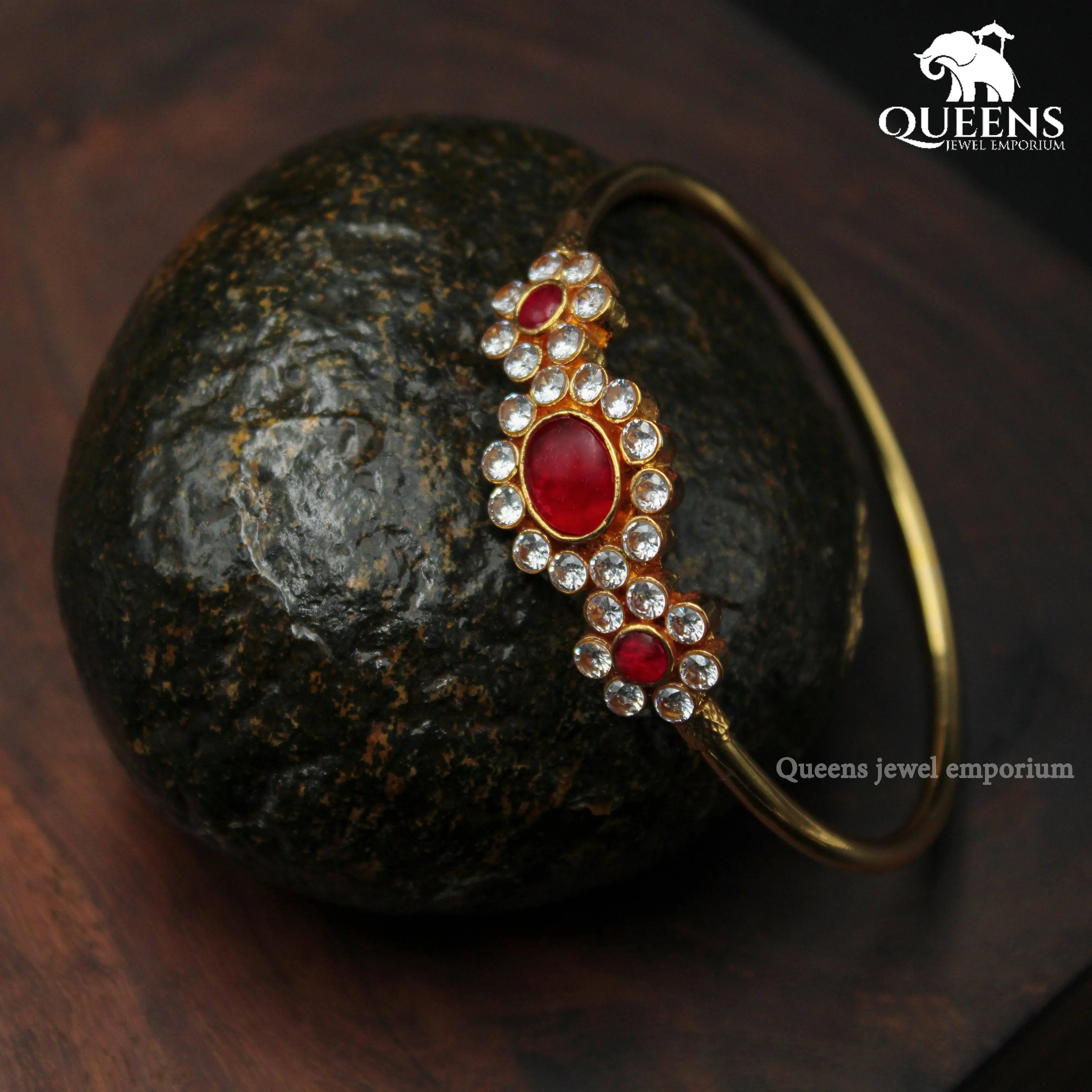 White zircon kemp bangle-Floral zircon and kemp stone kada