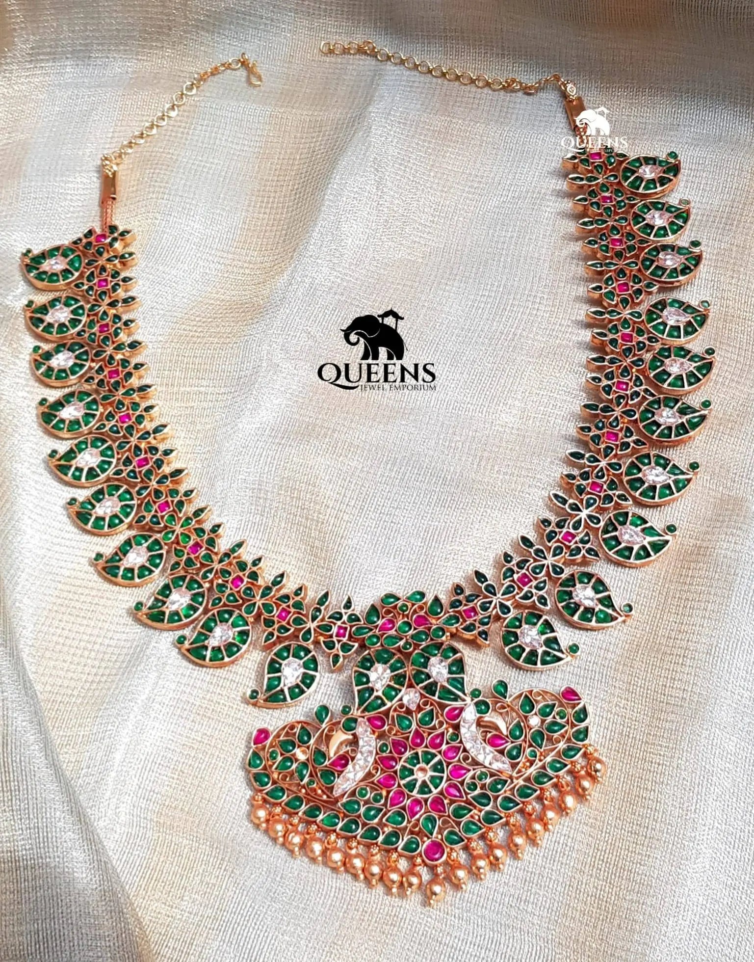Haram with green stones-Haram with mango design and stones