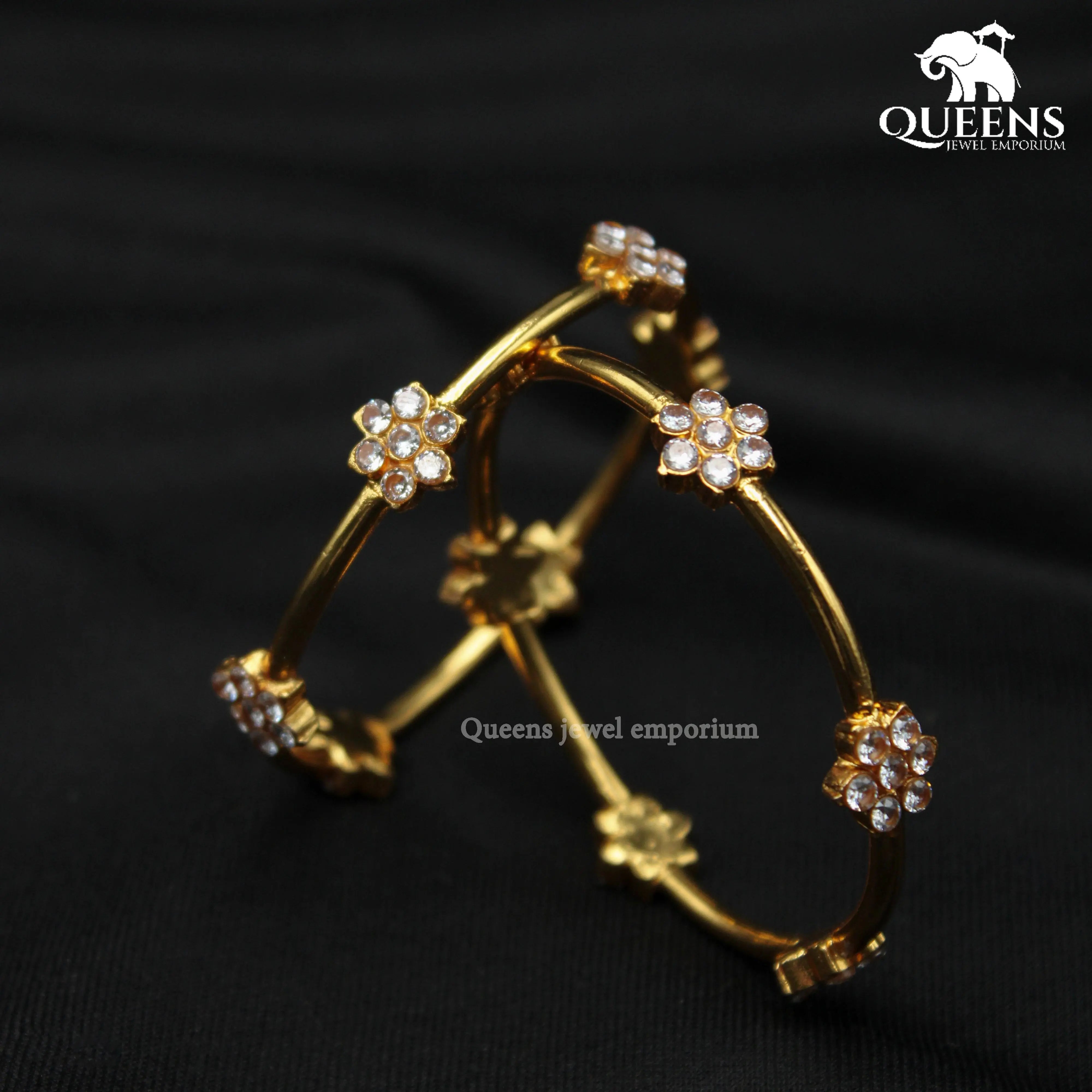 Plain bangles with white stones-Gold plated zircon stone bangles