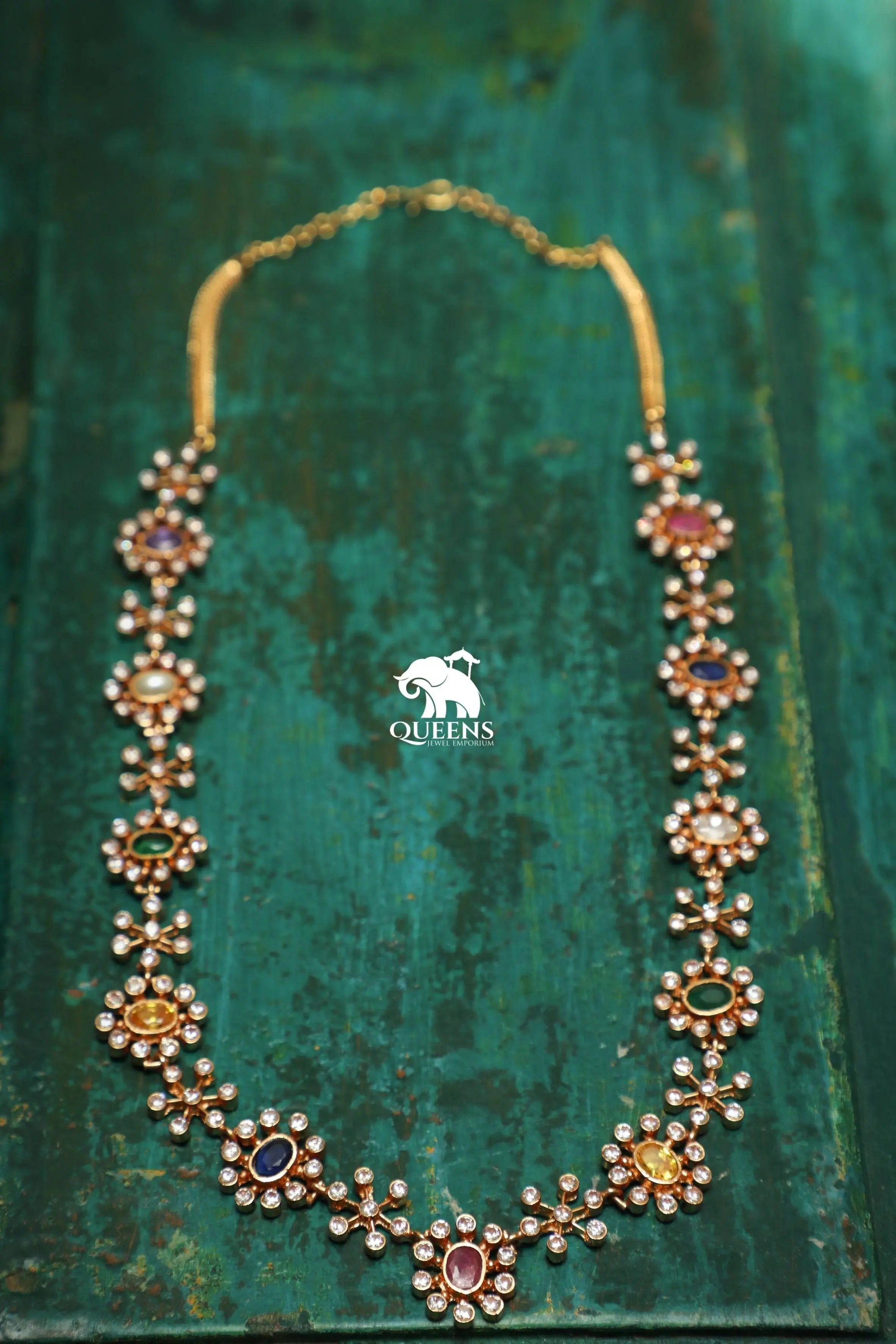 Bridal navaratna zircon haram-Bridal navaratna statement haram